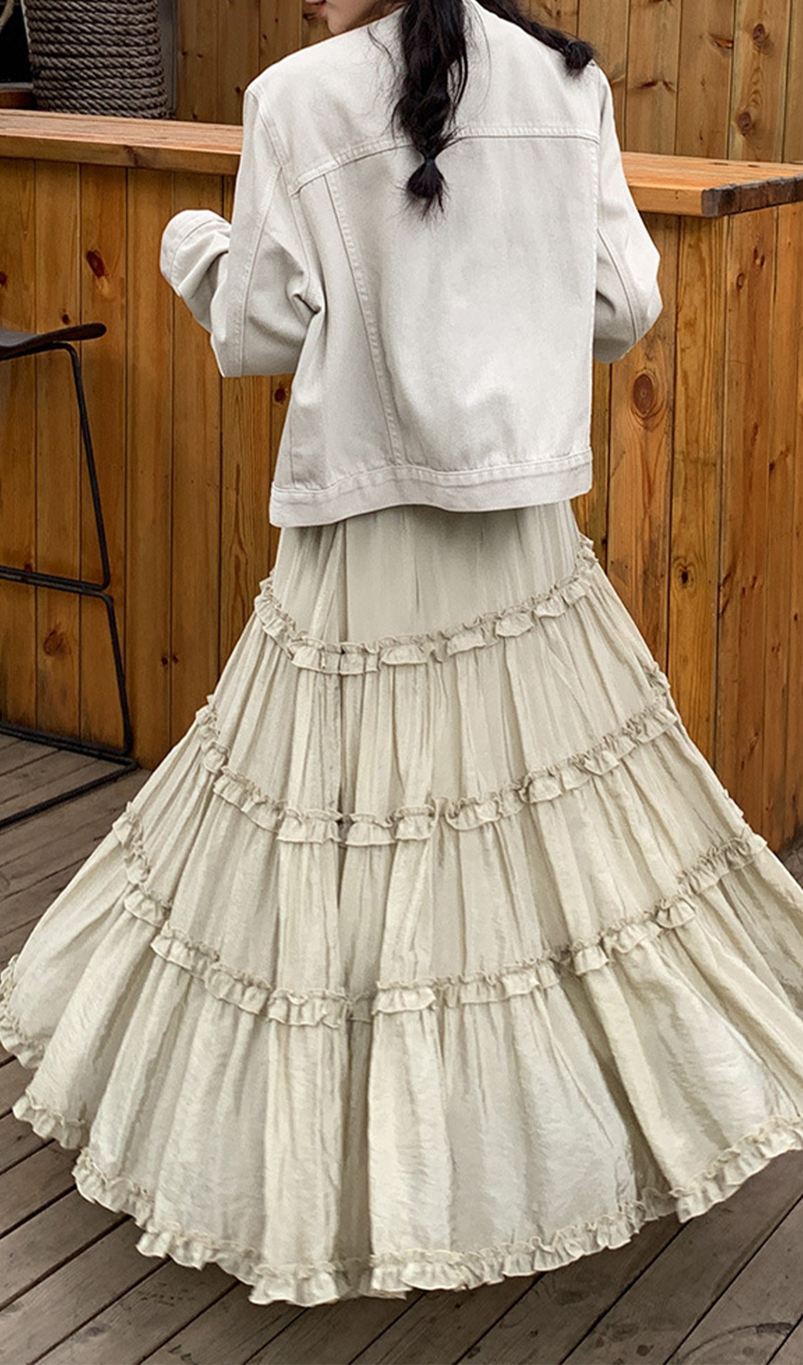 Düz Fırfırlı Maksi Etek