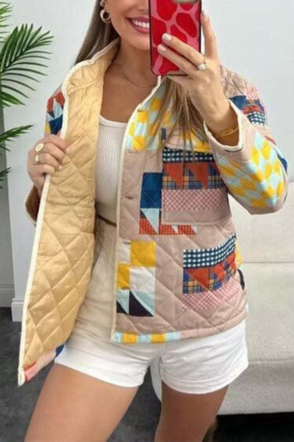 Geometrik Desenli Kapitone Ceket