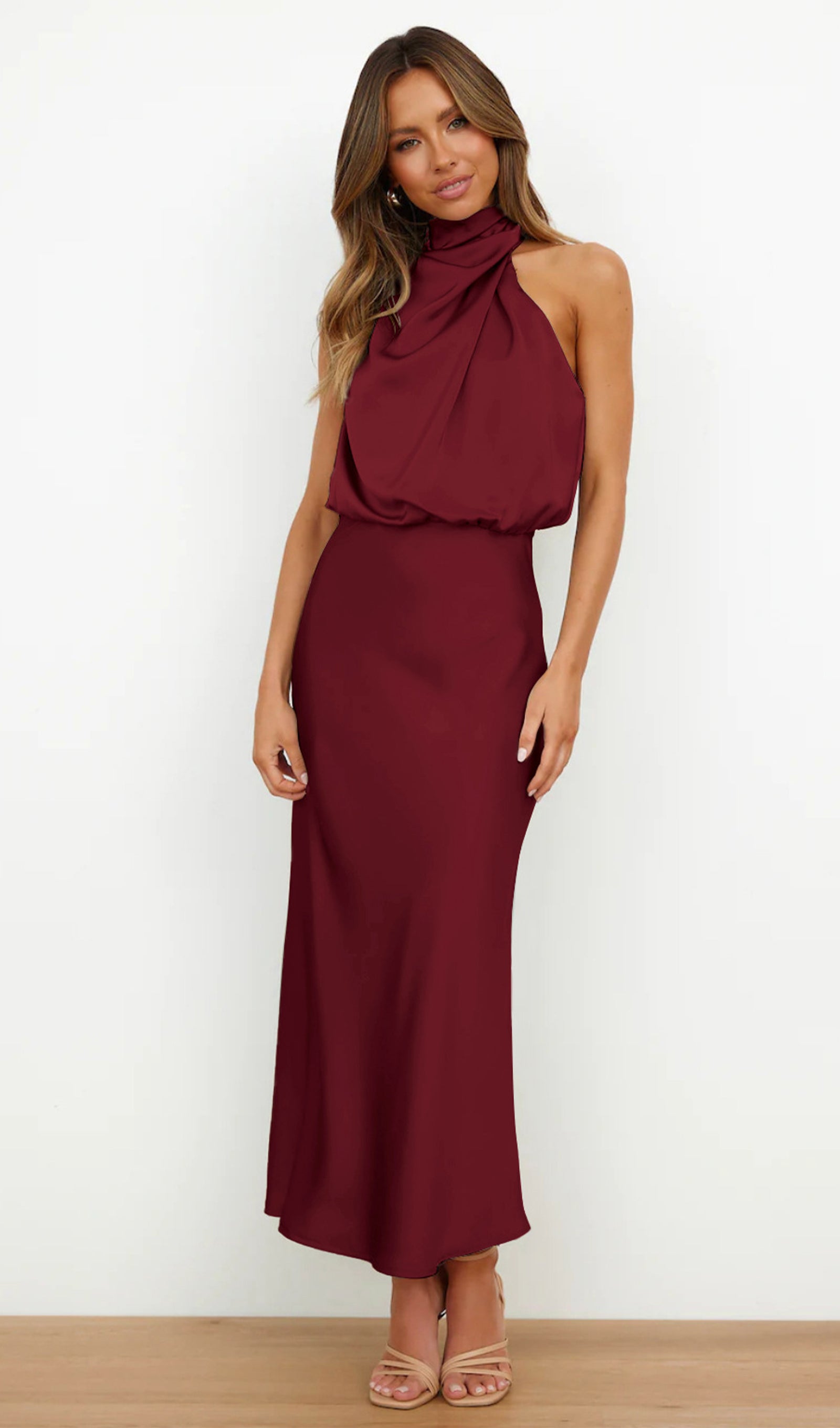 Asimetrik Saten Midi Elbise