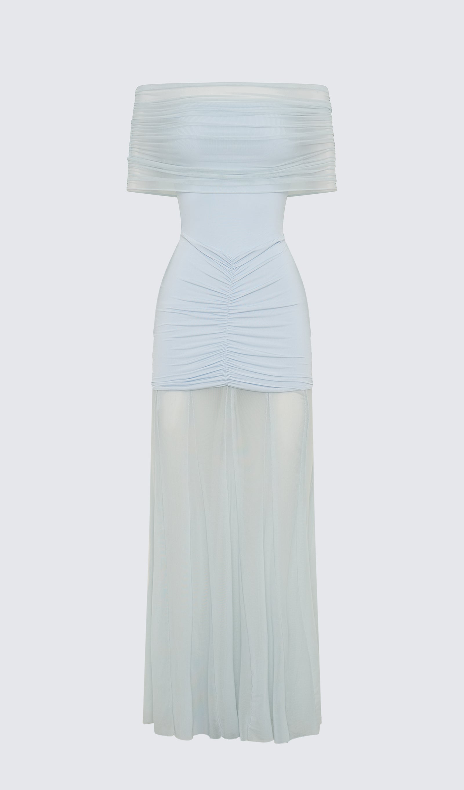 Slinky Kapalı Omuz Maksi Elbise-Soluk Mavi