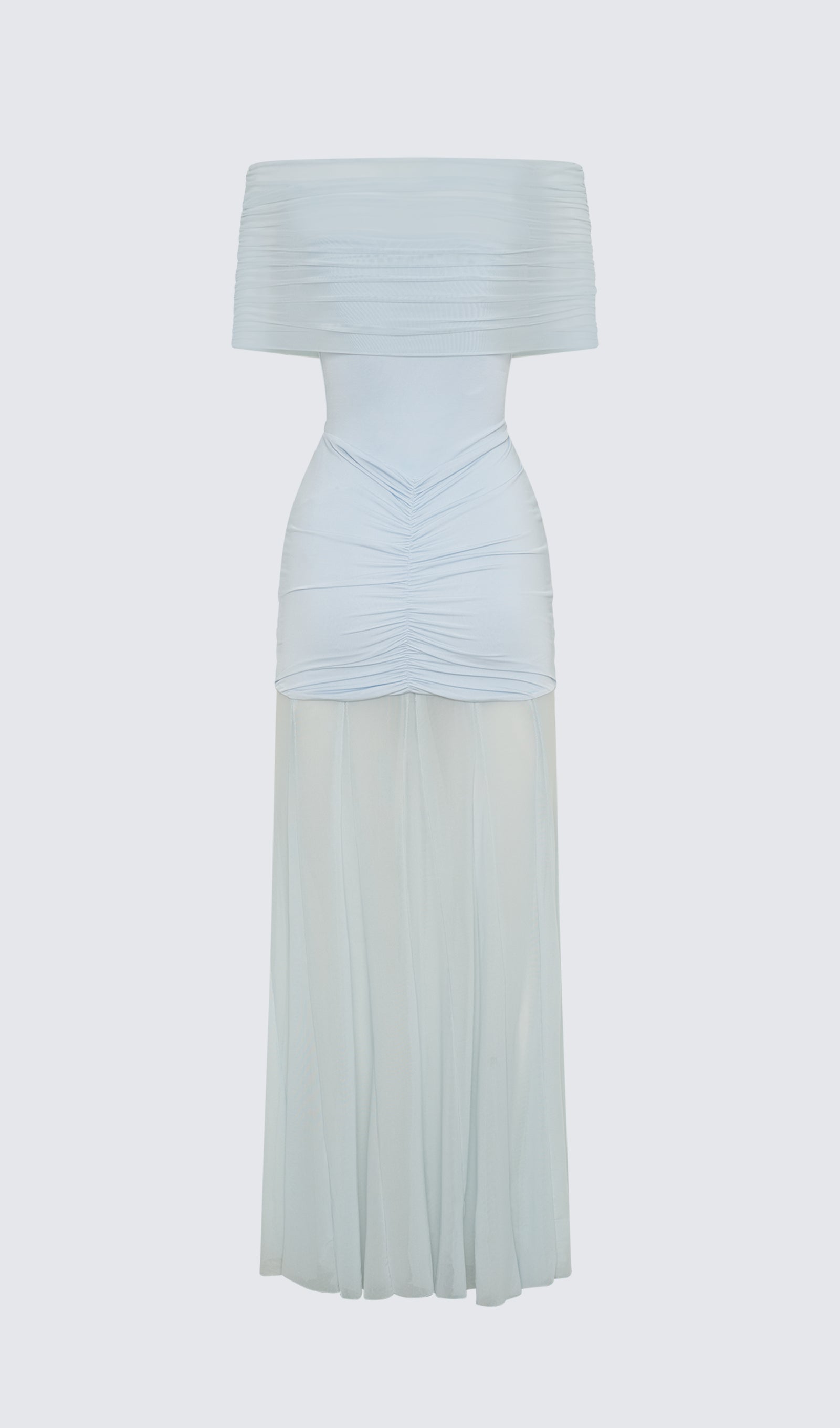 Slinky Kapalı Omuz Maksi Elbise-Soluk Mavi