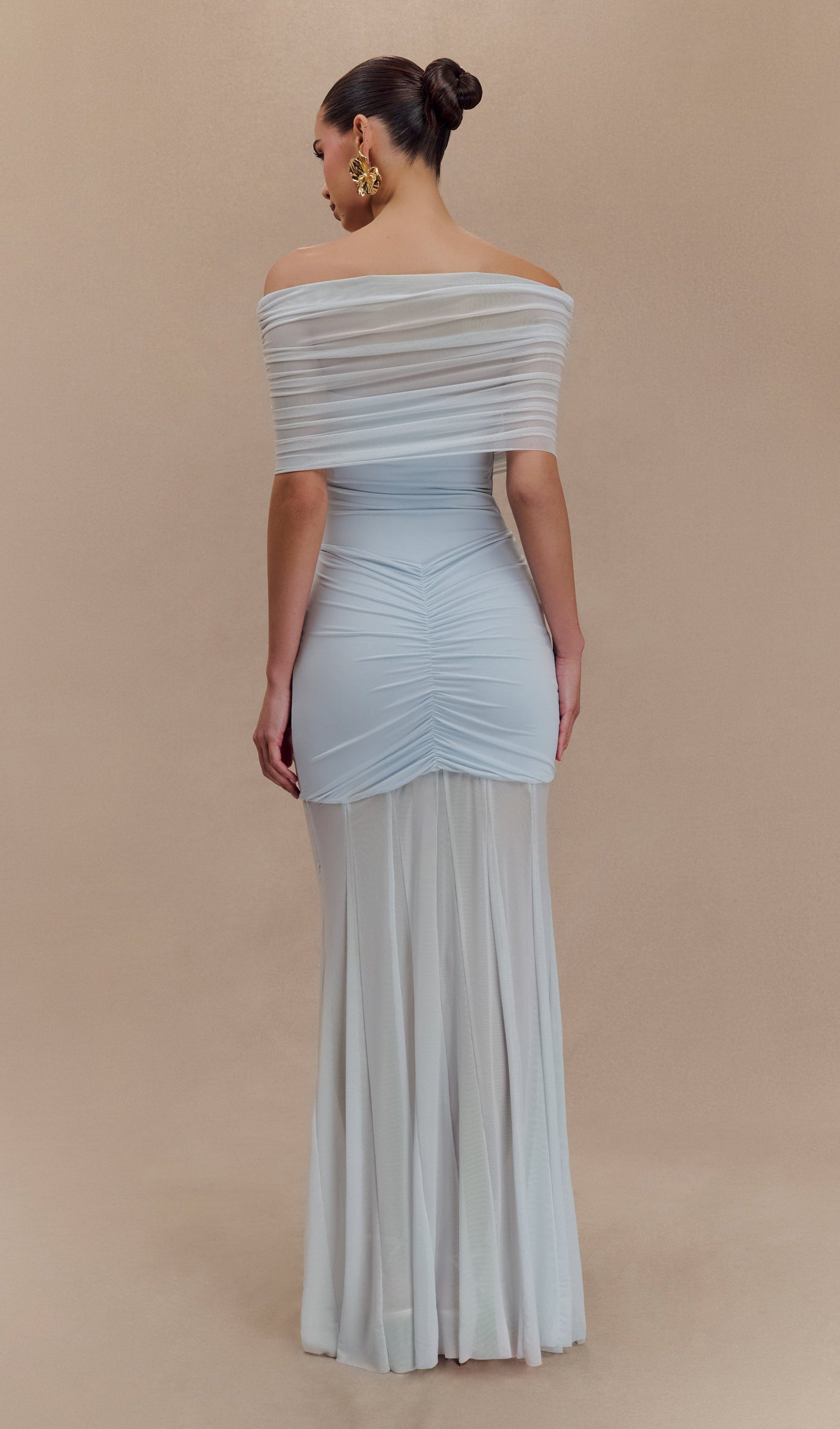 Slinky Kapalı Omuz Maksi Elbise-Soluk Mavi