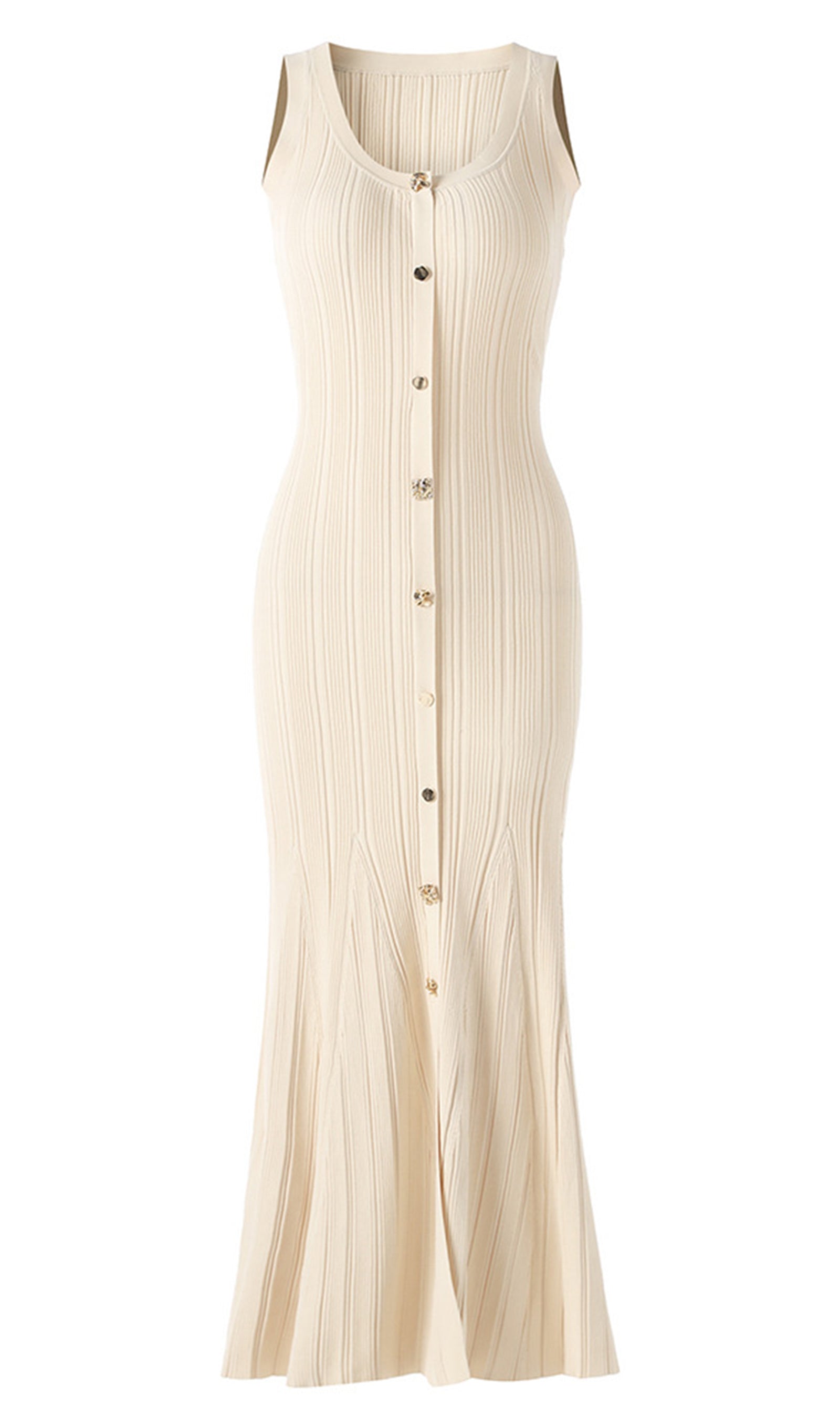 Metalik Düğmeli Örgü Midi Elbise