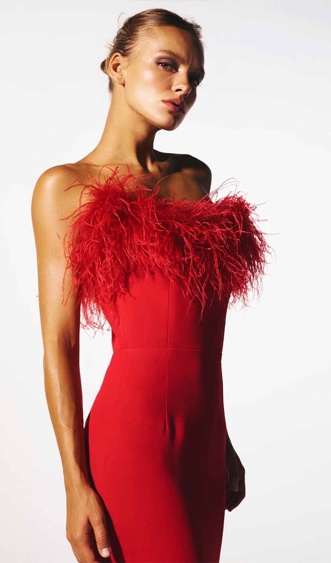 Lena Tüy Süslemeli Midi Elbise Kırmızı