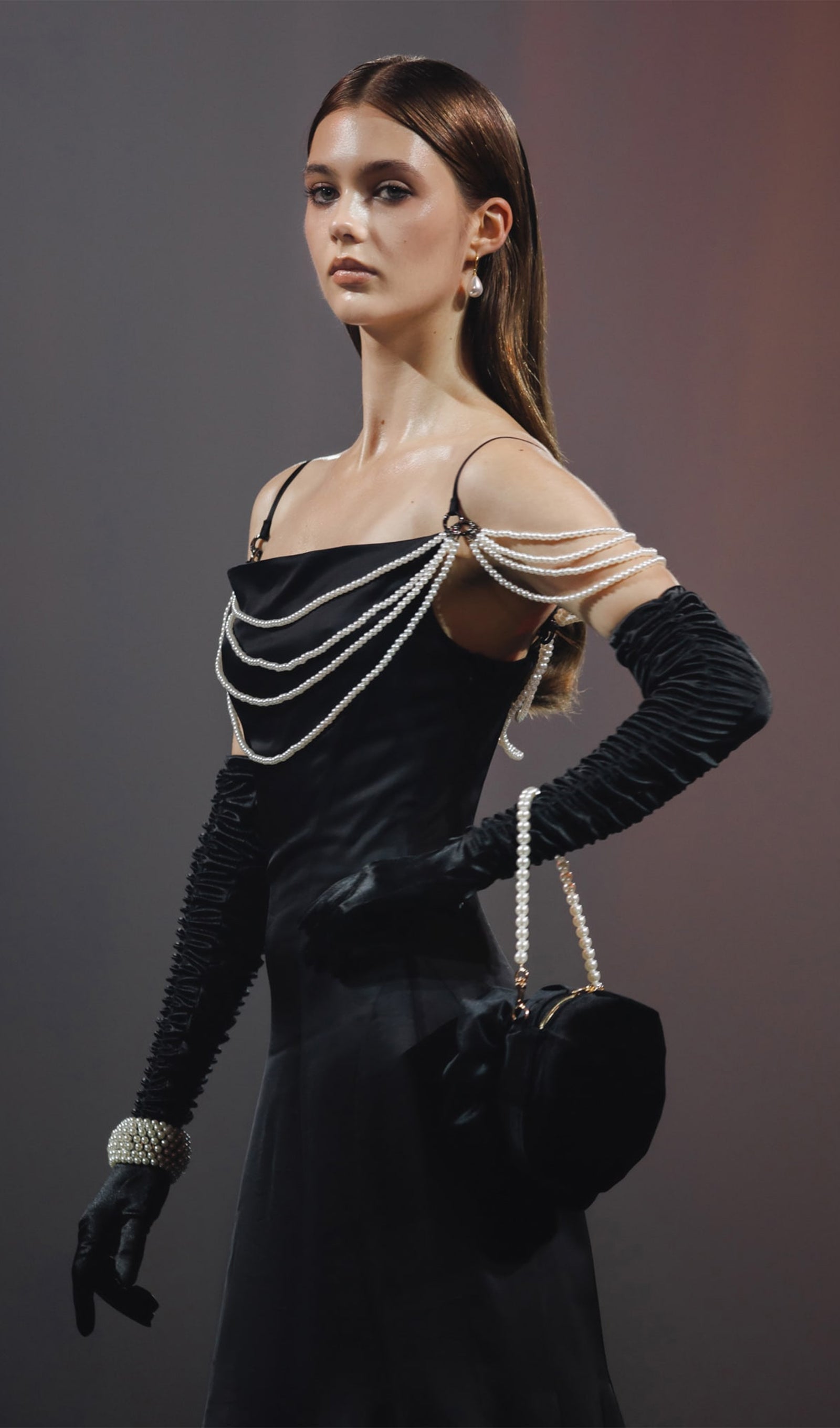 İnci Dekorlu Maksi Elbise