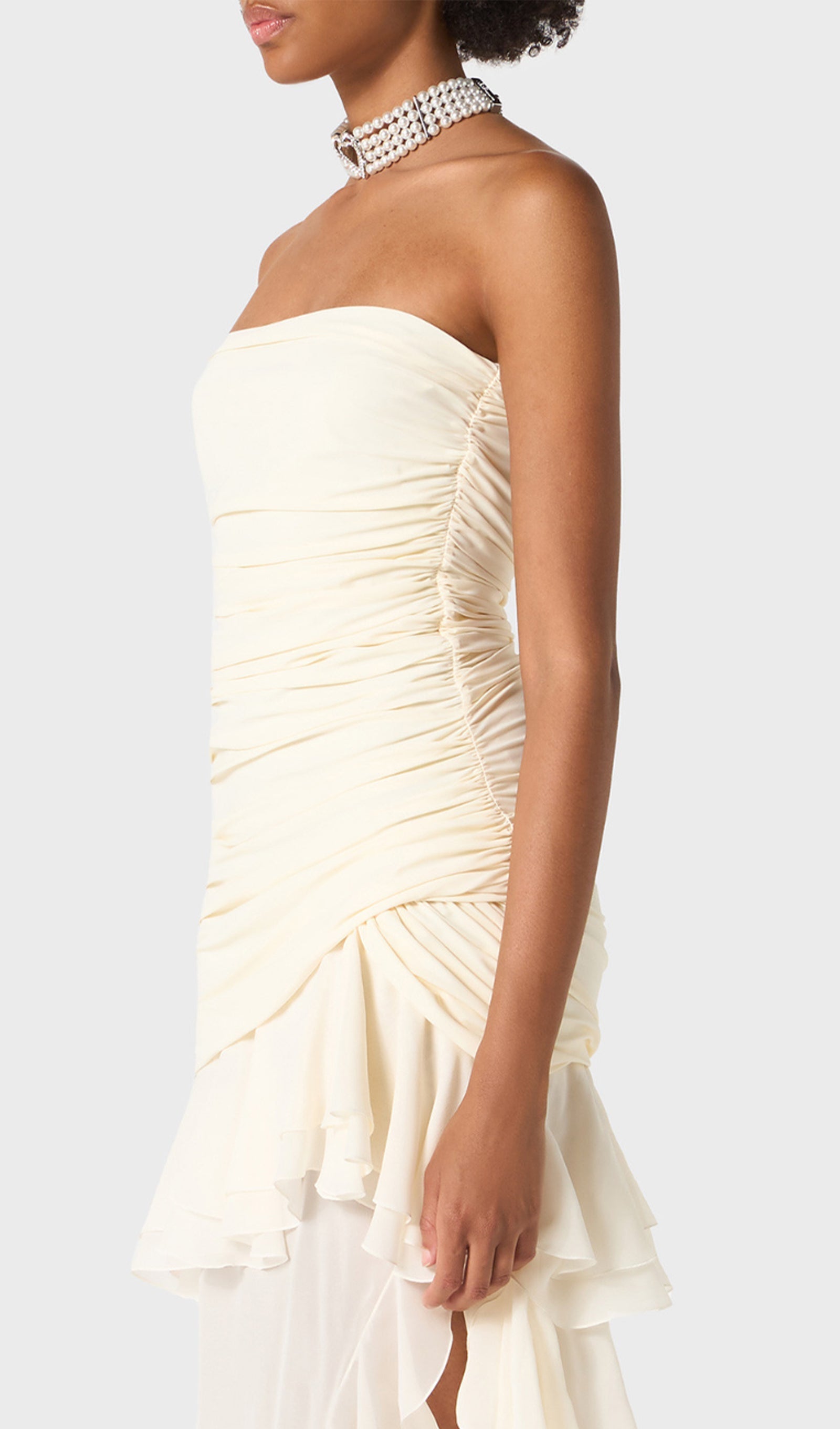 Büstiyer Şifon Fırfırlı Midi Elbise