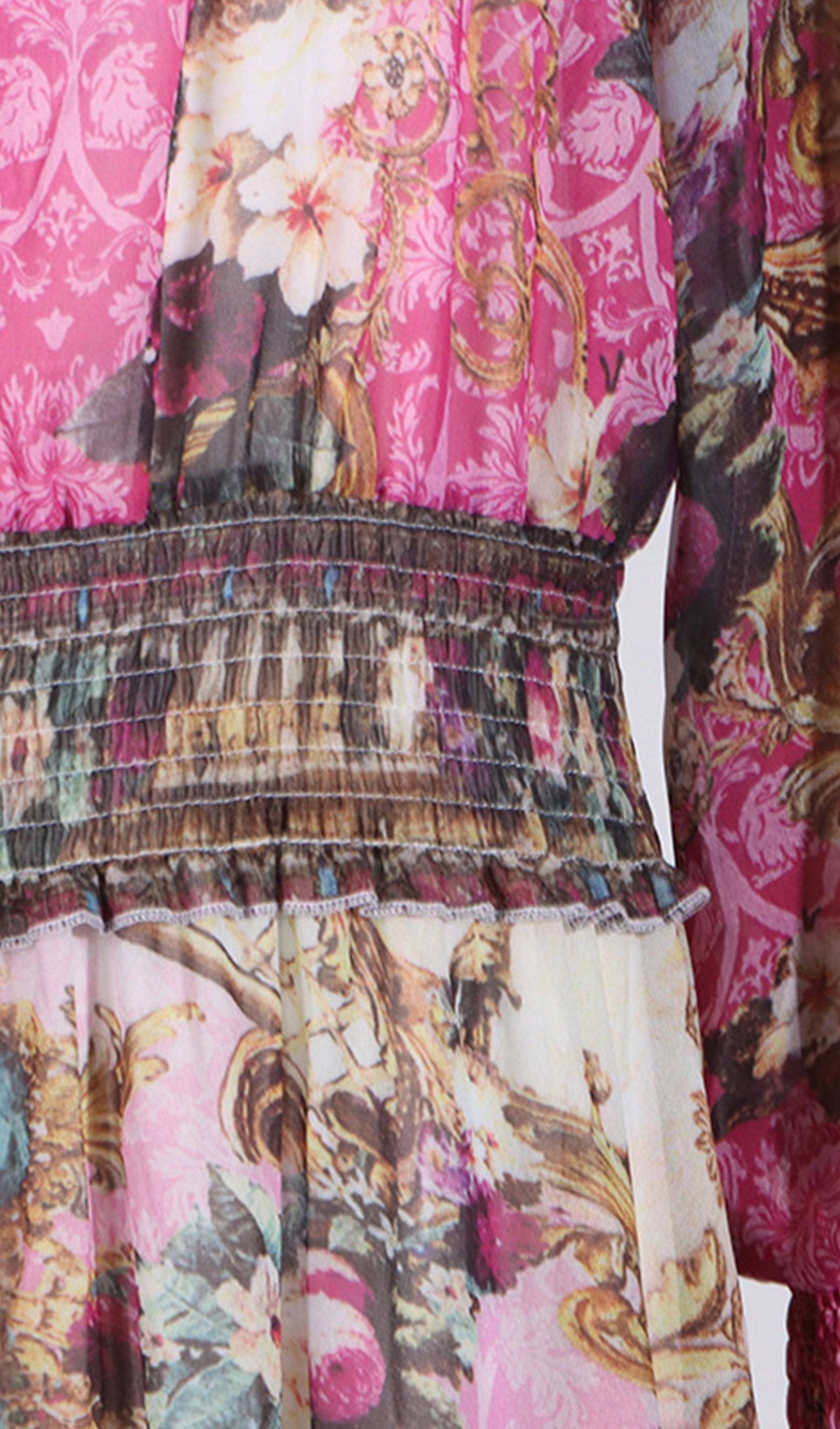 Boho Çiçekli Uzun Kollu V Yaka Maxi Elbise