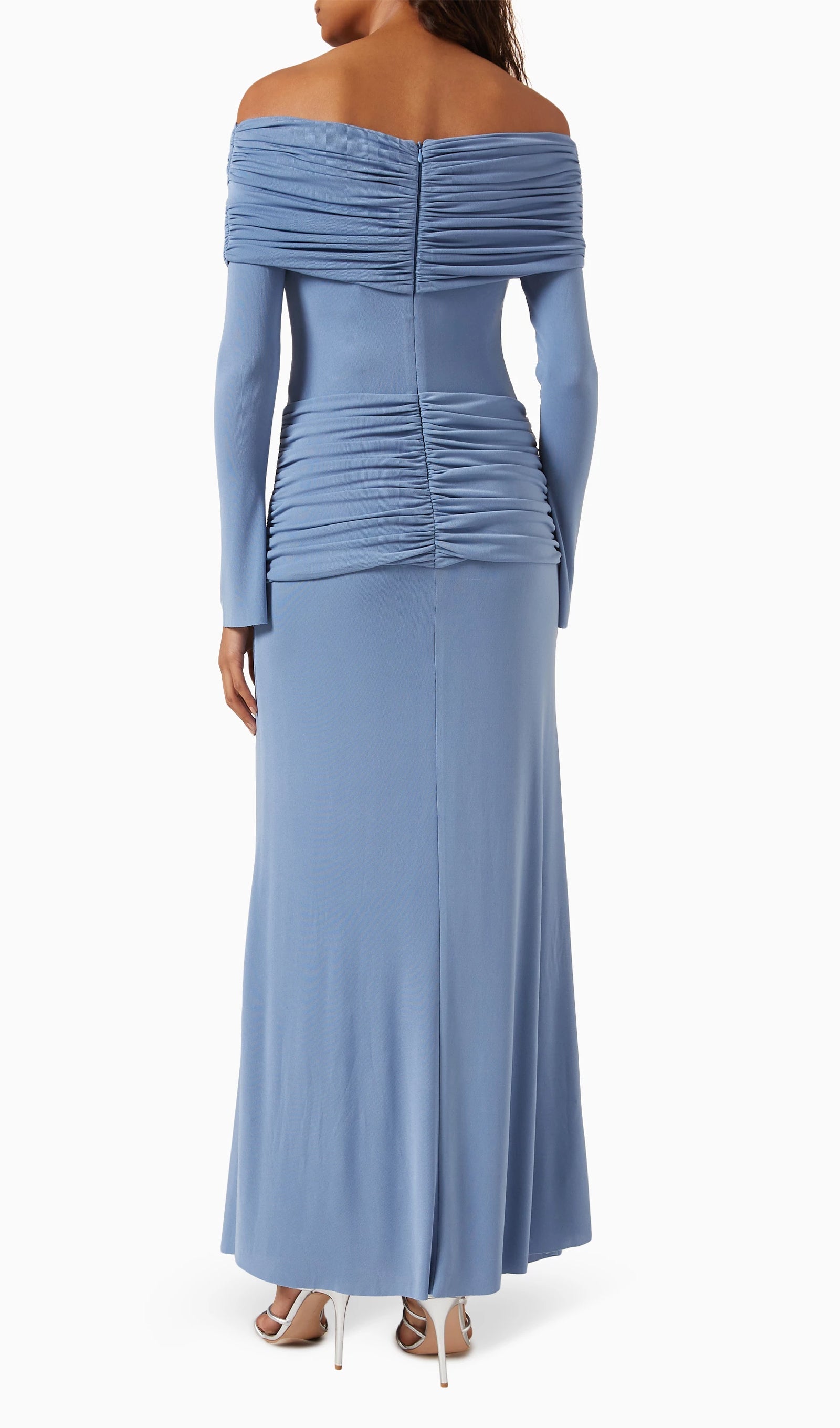 Jersey Drapeli Omuzları Açık Maksi Elbise