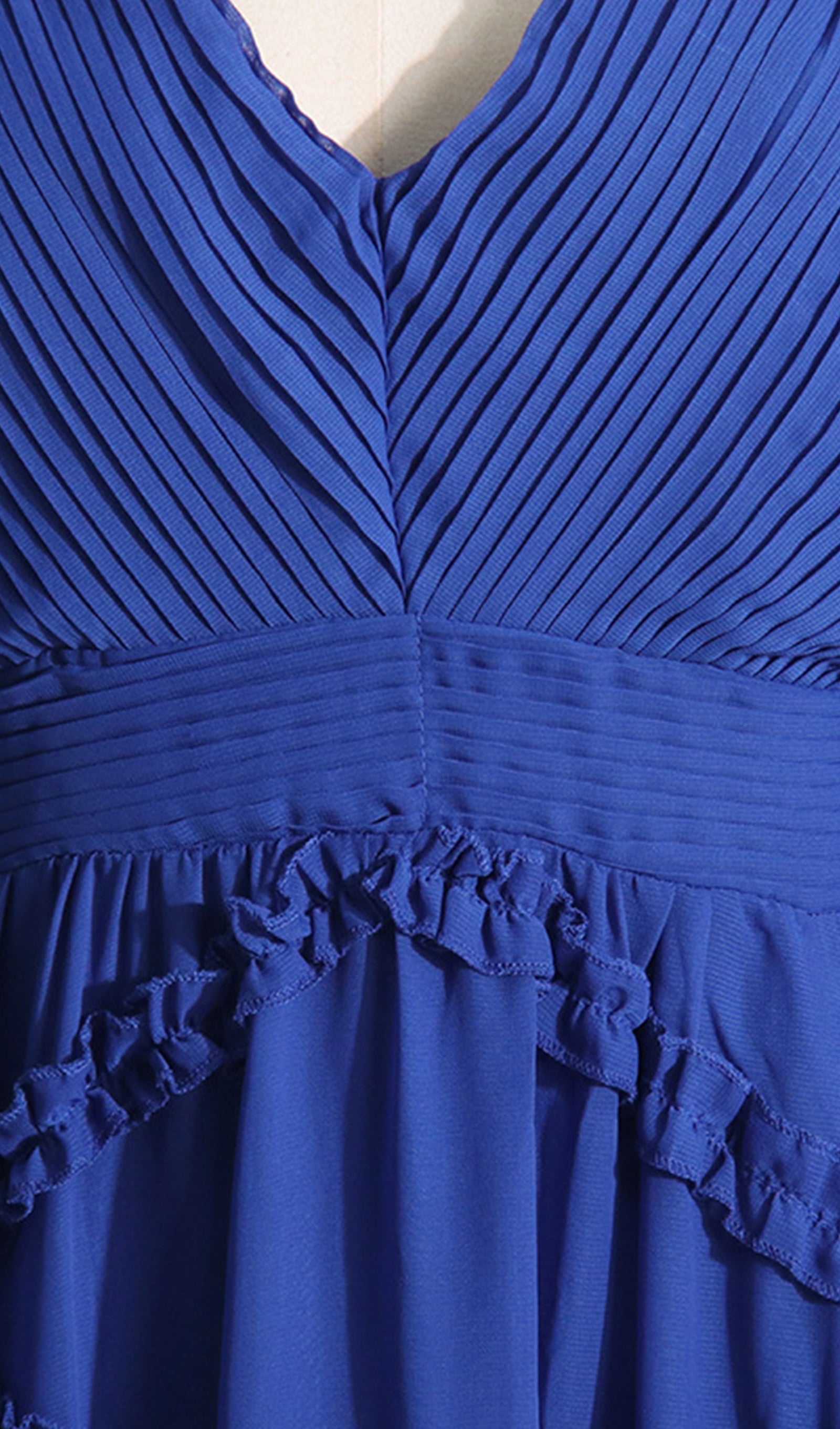 File Uzun Kollu V Yaka Maksi Elbise