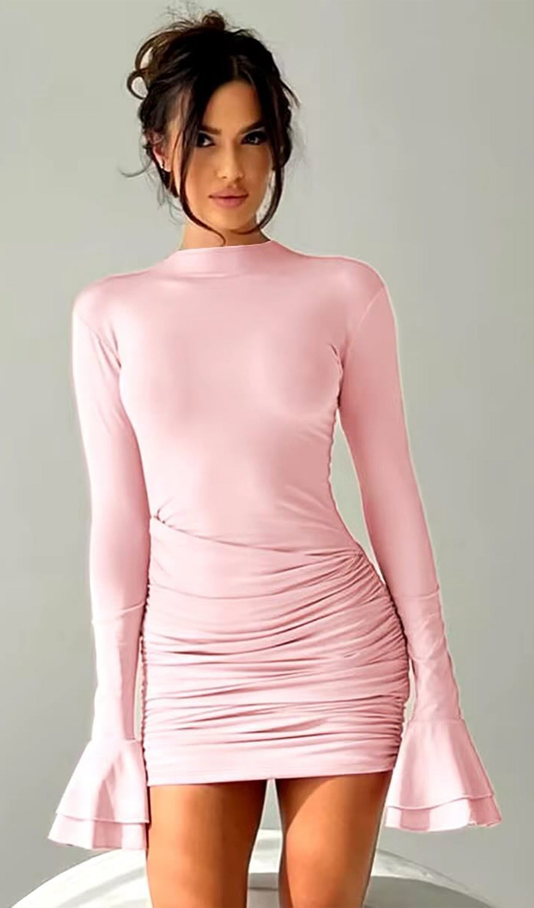 Pileli Mini Elbise Bebek Pembesi