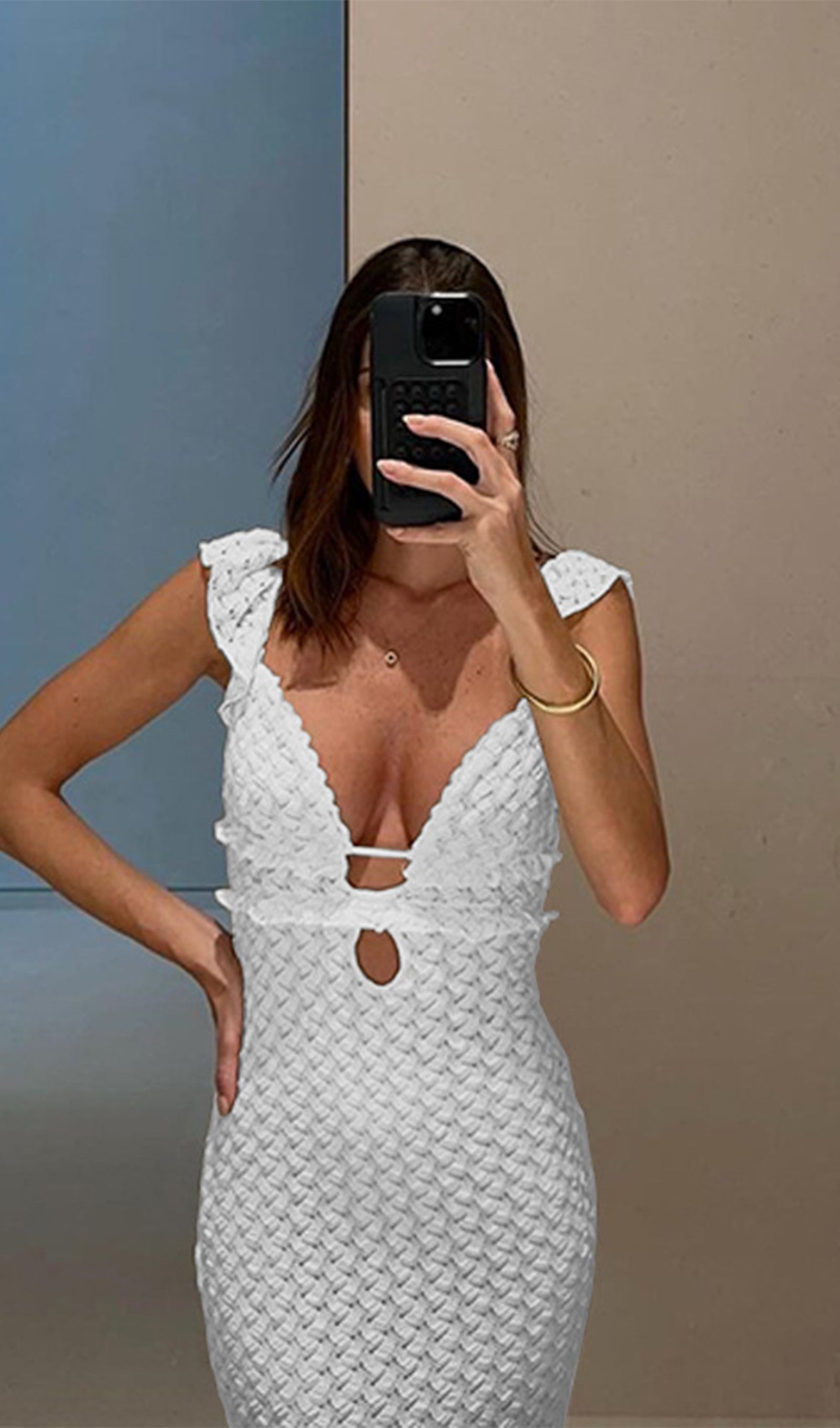 Fırfırlı Sırtı Açık Örgü Maksi Elbise