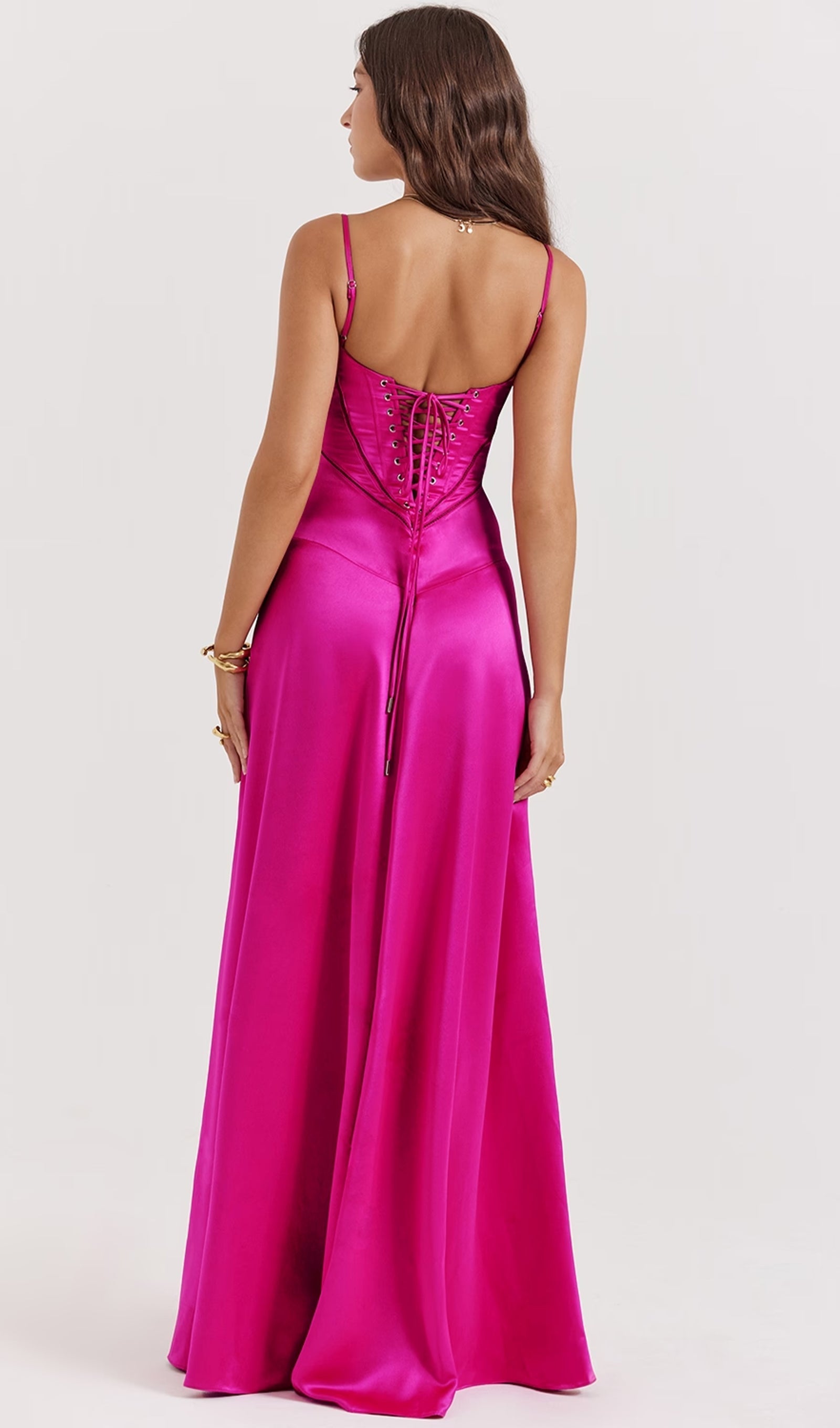 Saten Dantelli Maksi Elbise