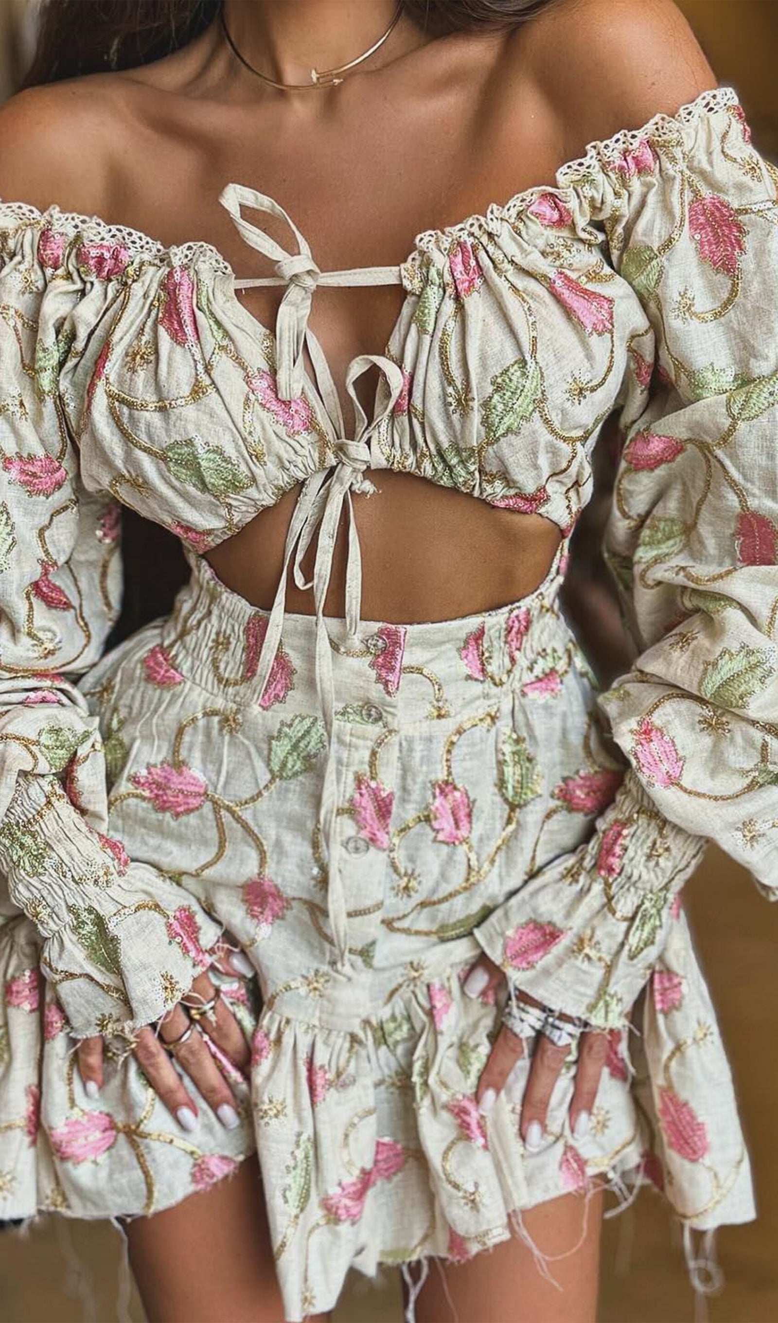 Dantelli Mini Elbise İki Parçalı Takım