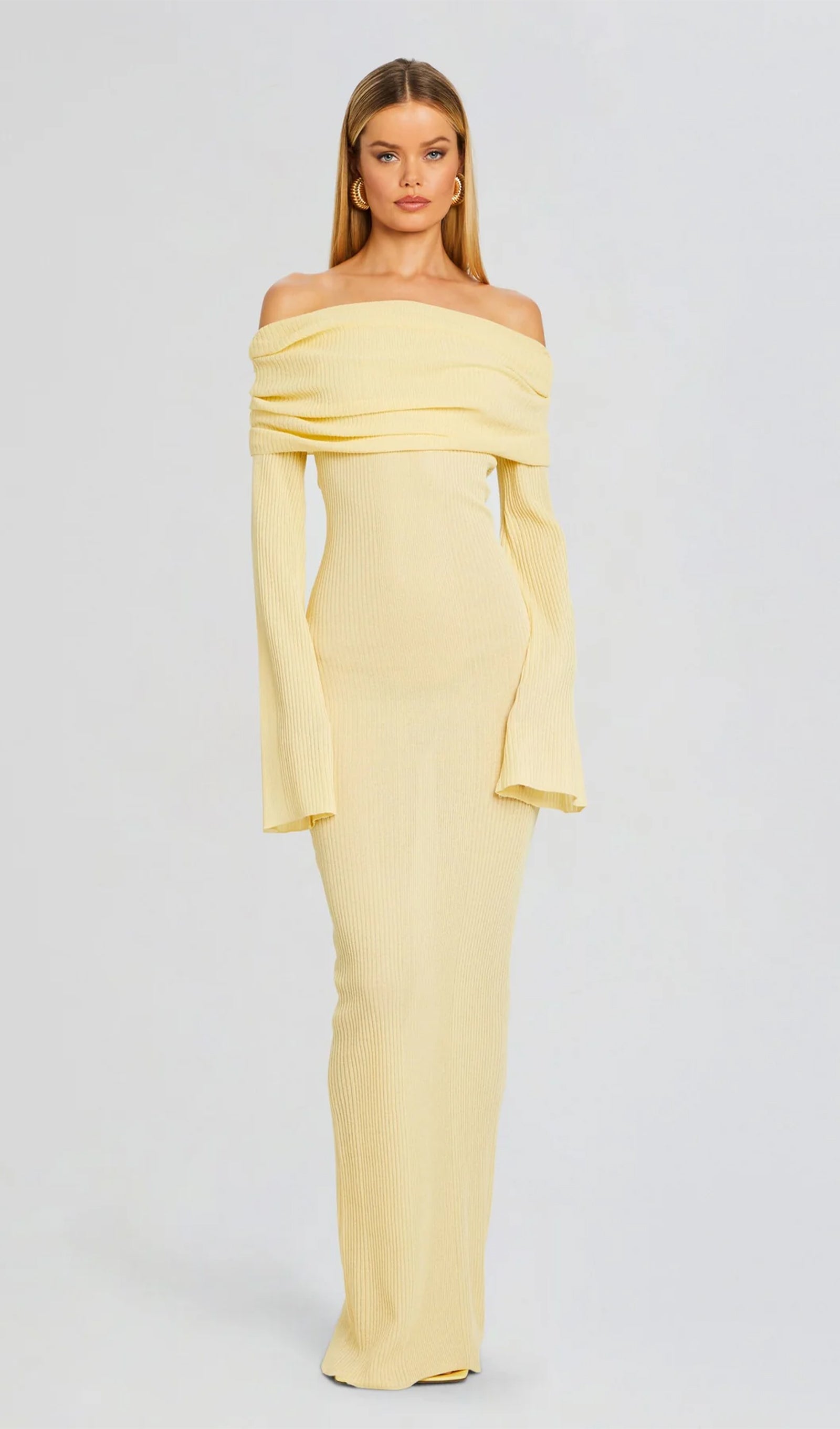 Kapalı Omuz Slim Fit Maksi Elbise