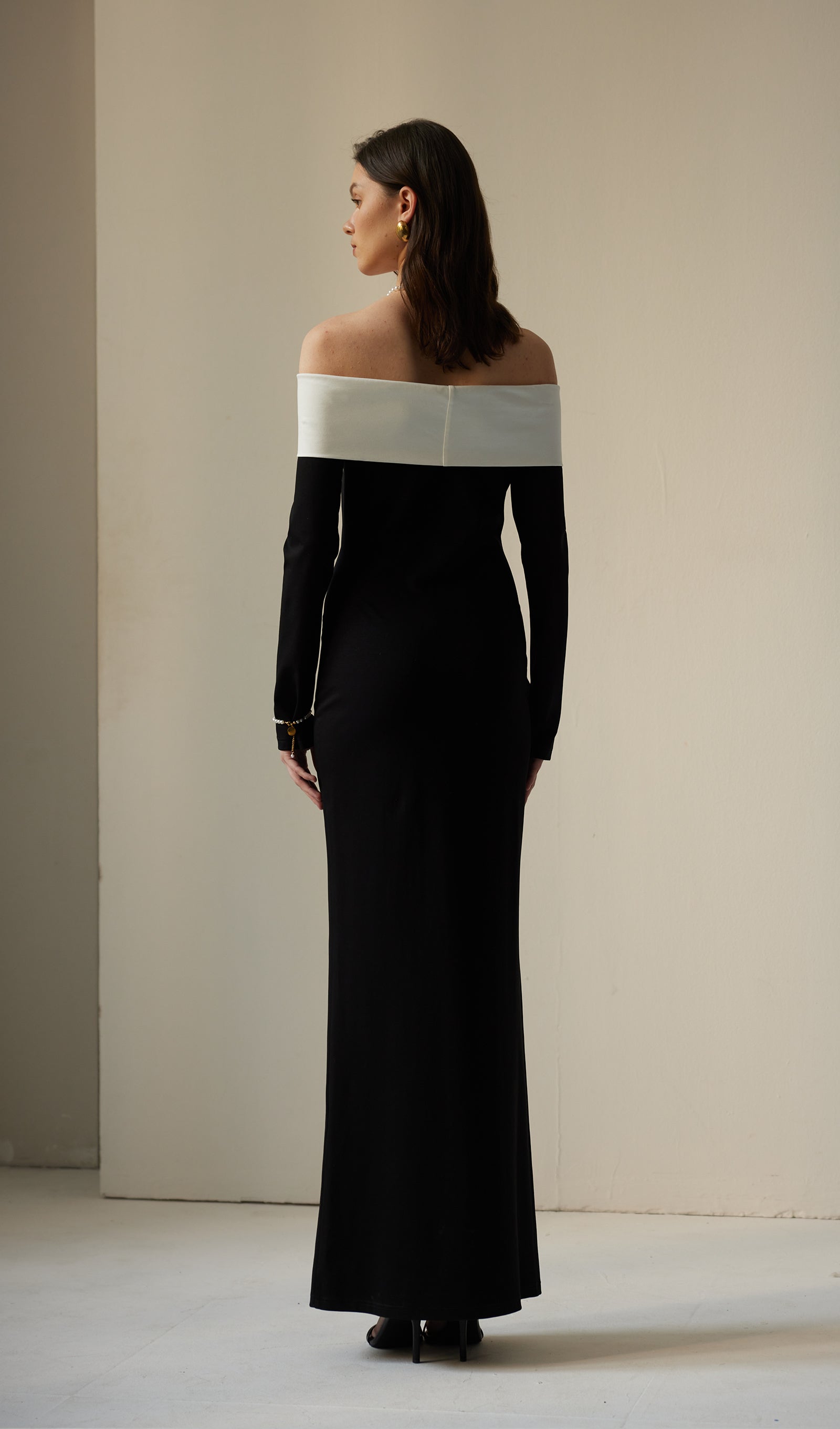 Anya Maksi Elbise Siyah/Beyaz