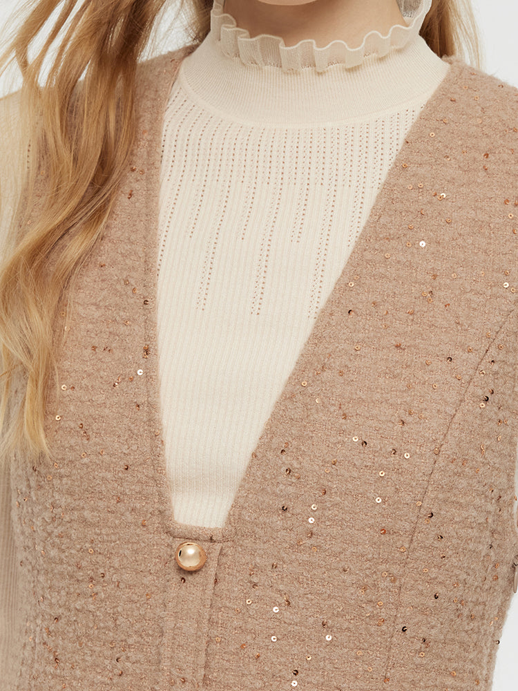 Alpaka ve Yün Tüvit Mini Elbise ve Örgü Üst İki Parçalı Takım