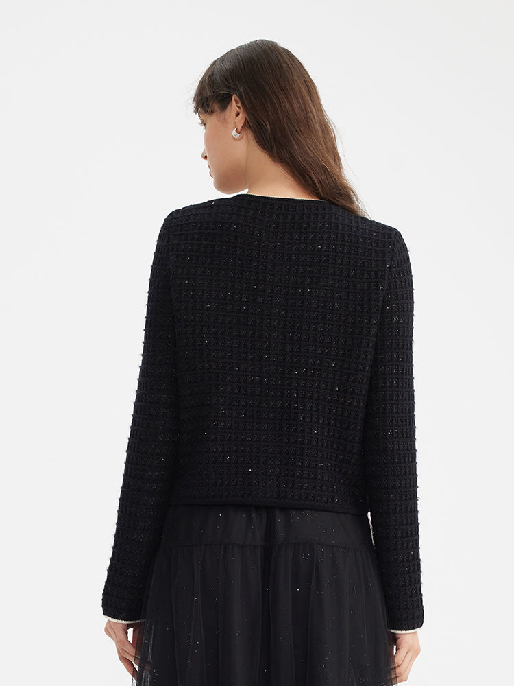 Yün Karışımlı Pullu Örme Kadın Hırka