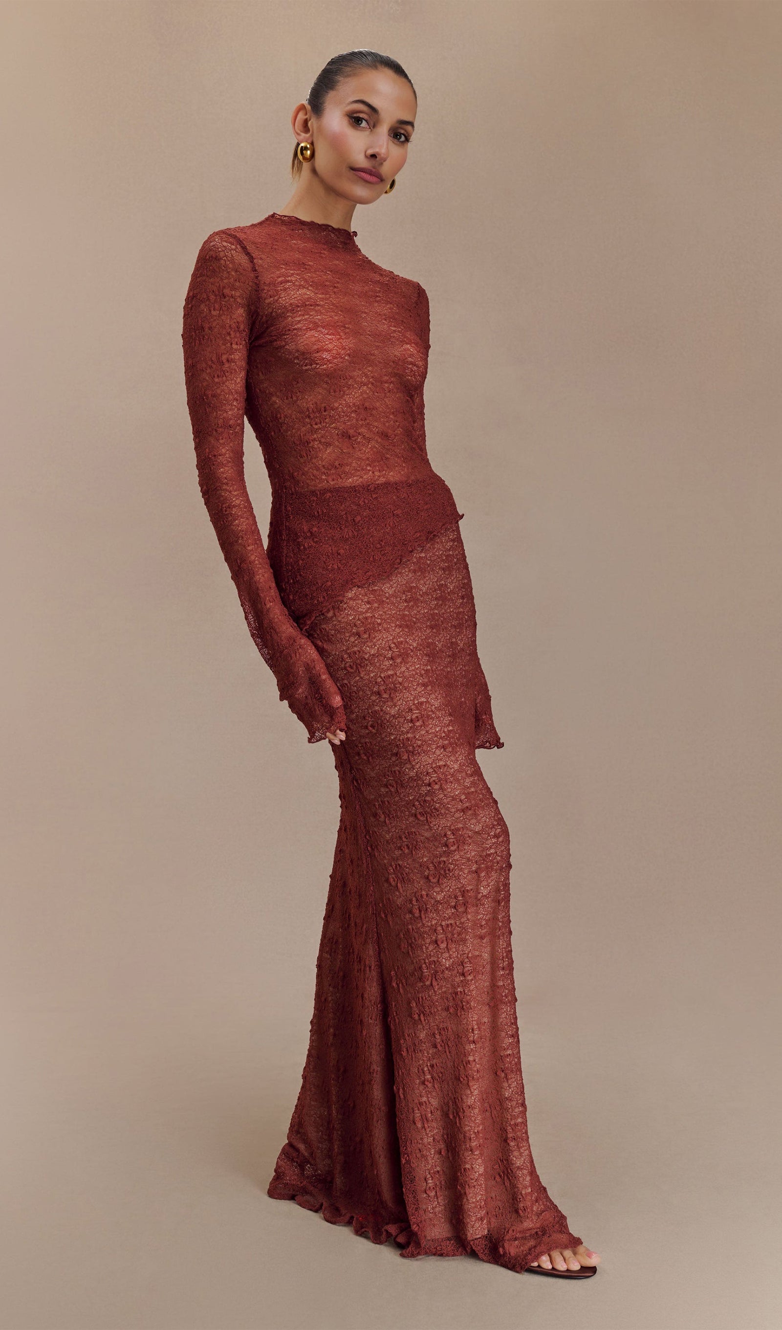 Şeffaf Dantel Maksi Etek