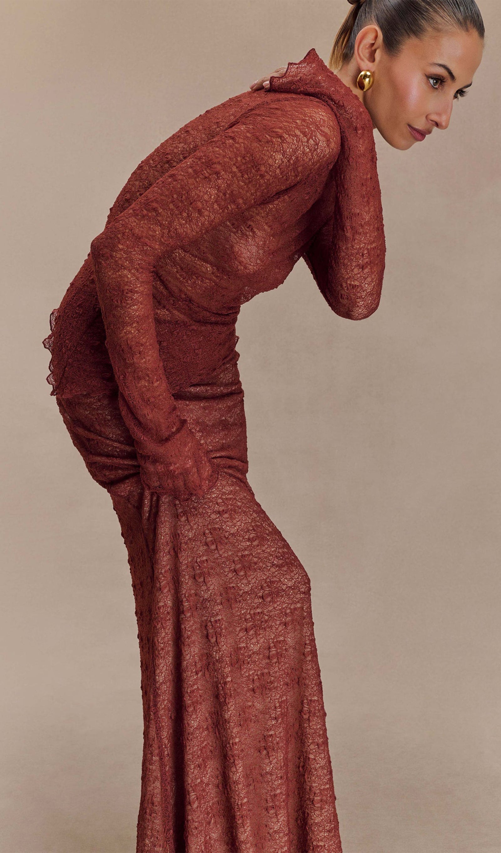 Şeffaf Dantel Maksi Etek