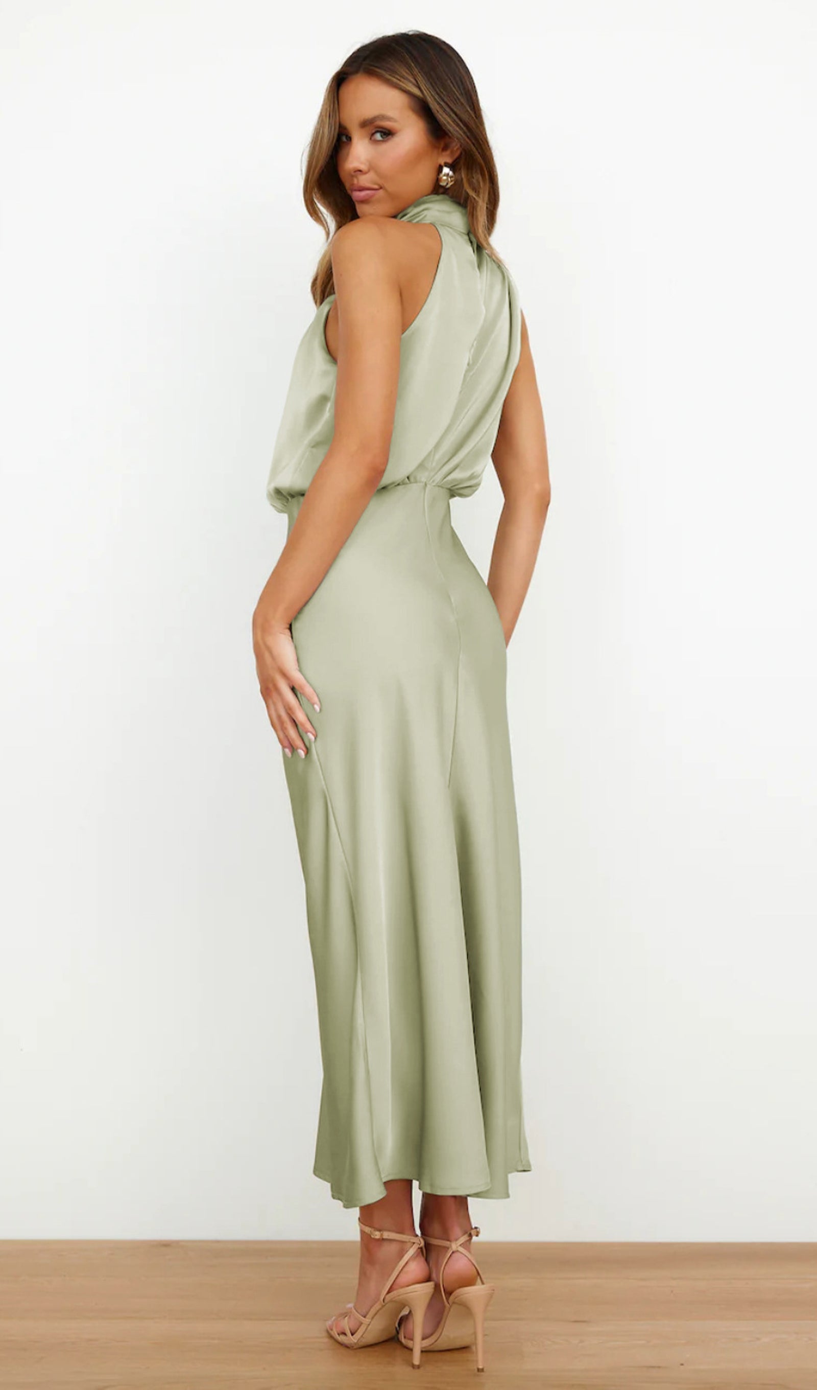 Asimetrik Saten Midi Elbise