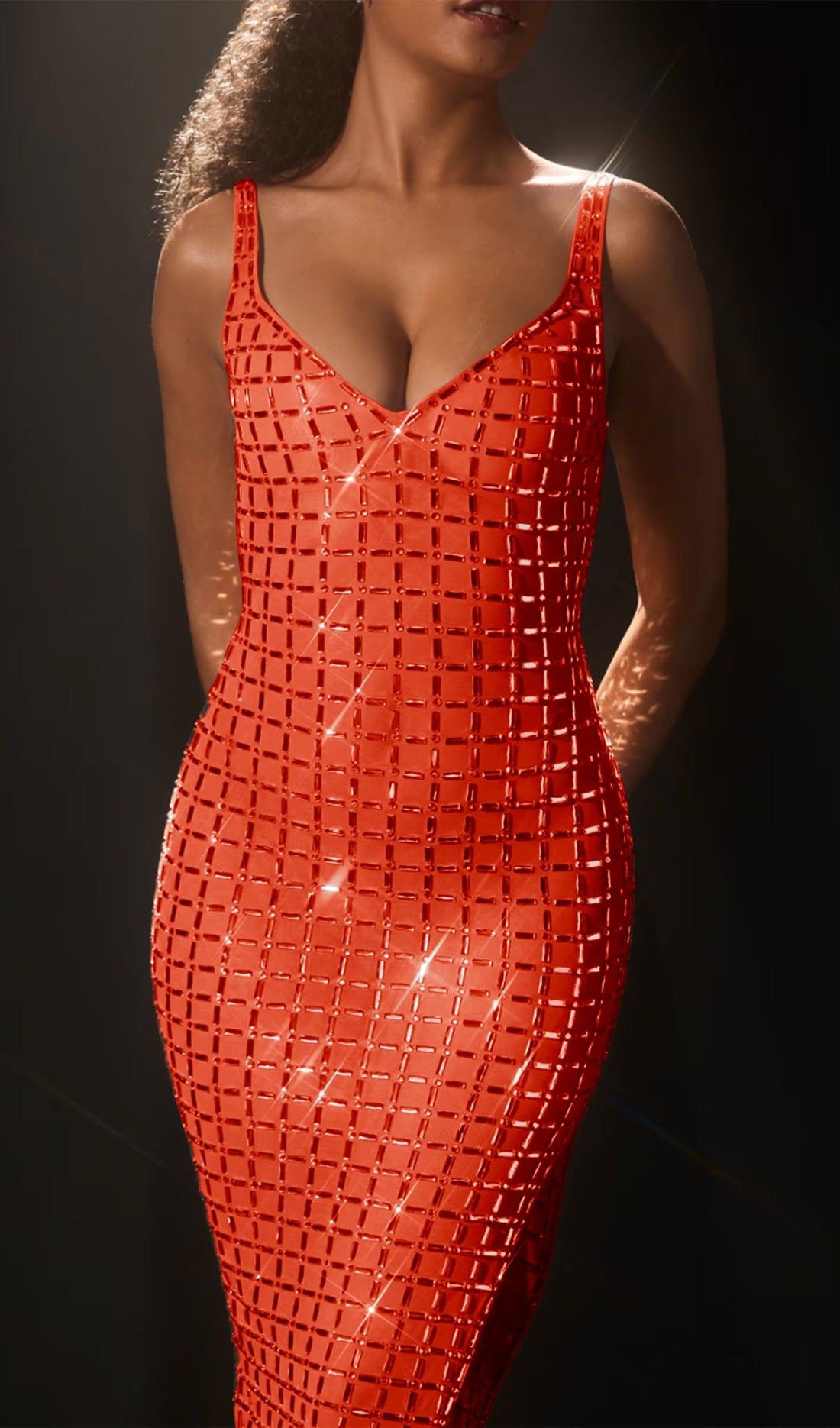 Süslemeli Sırtı Açık Midi Elbise Kırmızı