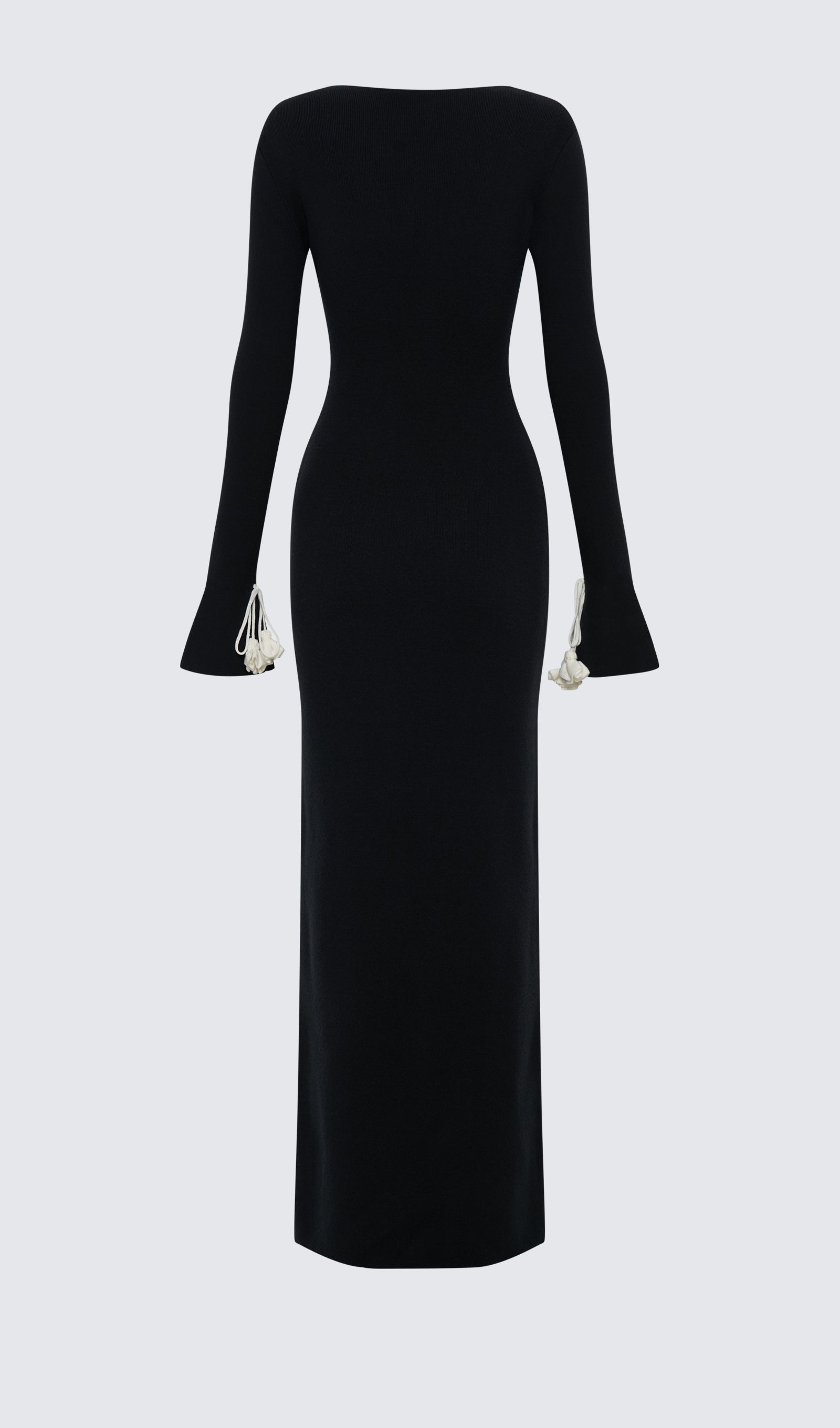 Çiçekli Bağcıklı Örgü Maksi Elbise