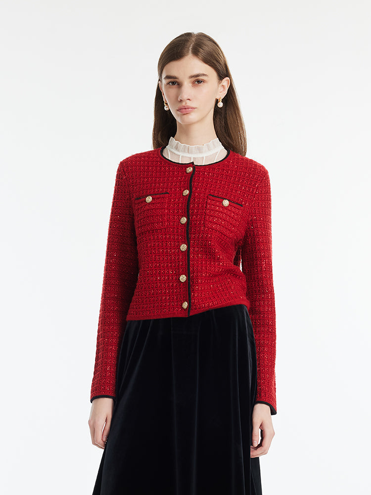 Yün Karışımlı Pullu Örme Kadın Hırka