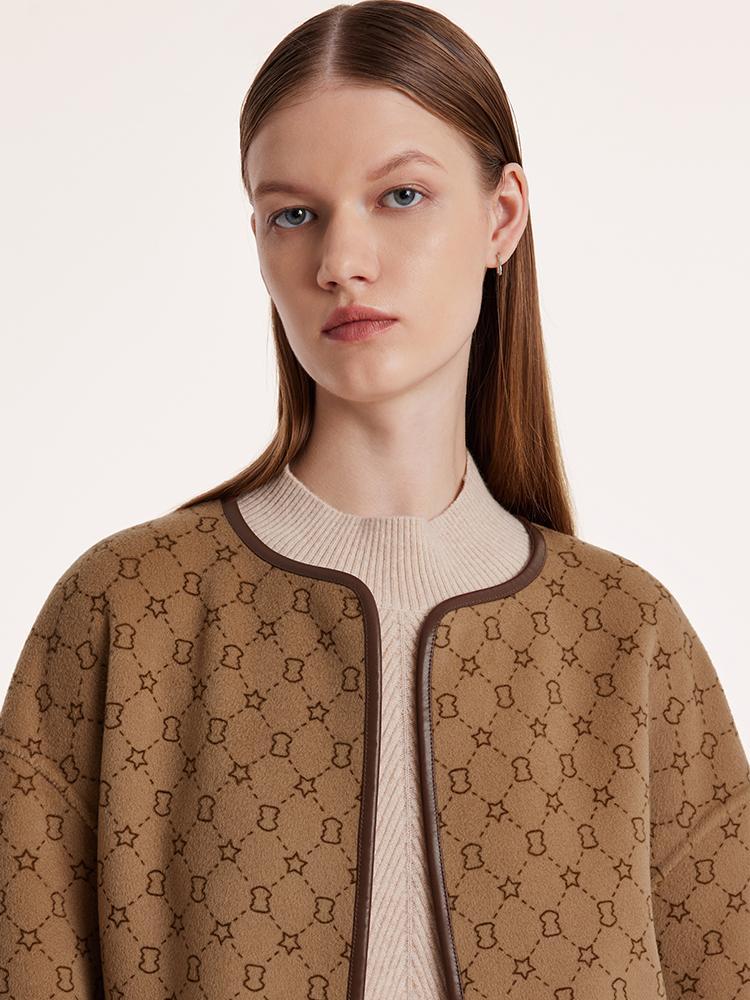 Saf Yün Ters Çevrilebilir Baskılı Kuşaklı Kaban