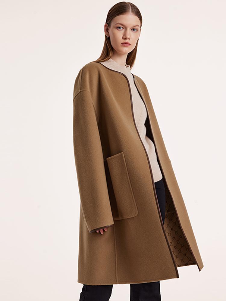 Saf Yün Ters Çevrilebilir Baskılı Kuşaklı Kaban