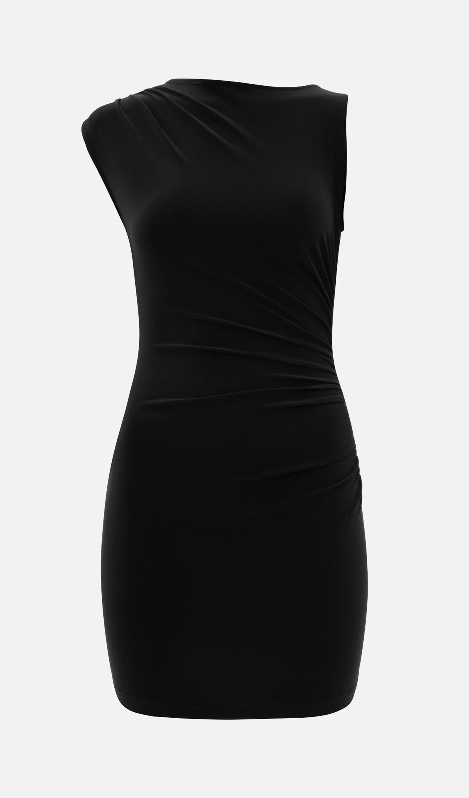 Asimetrik Omuz Geniş Bantlı Mini Elbise