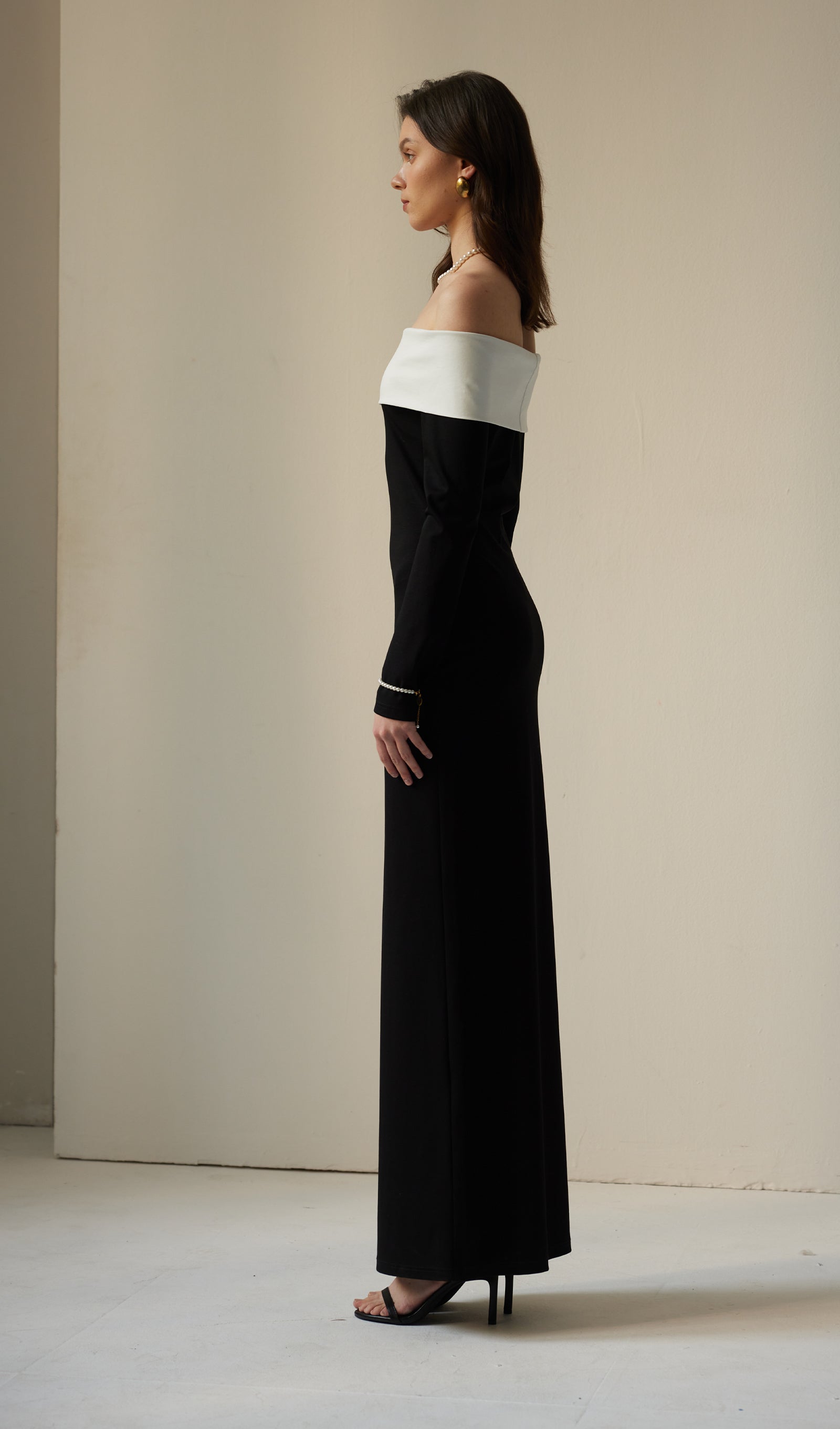 Anya Maksi Elbise Siyah/Beyaz