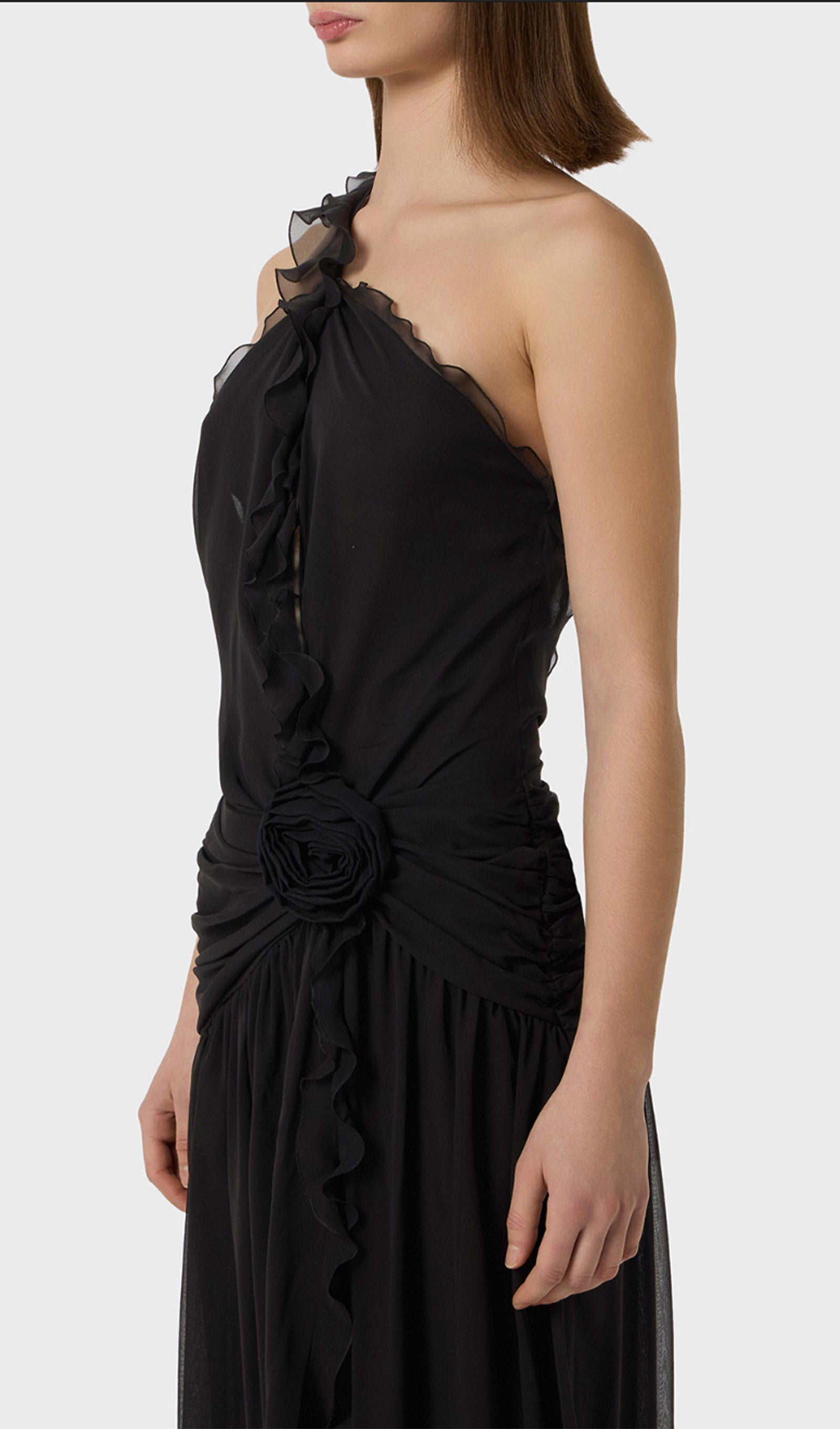 Tek Omuz Georgette Maksi Elbise