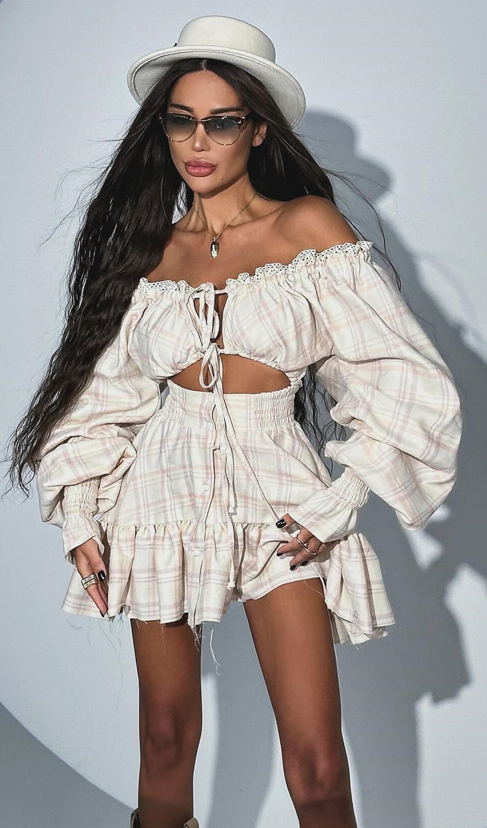 Dantelli Mini Elbise İki Parçalı Takım