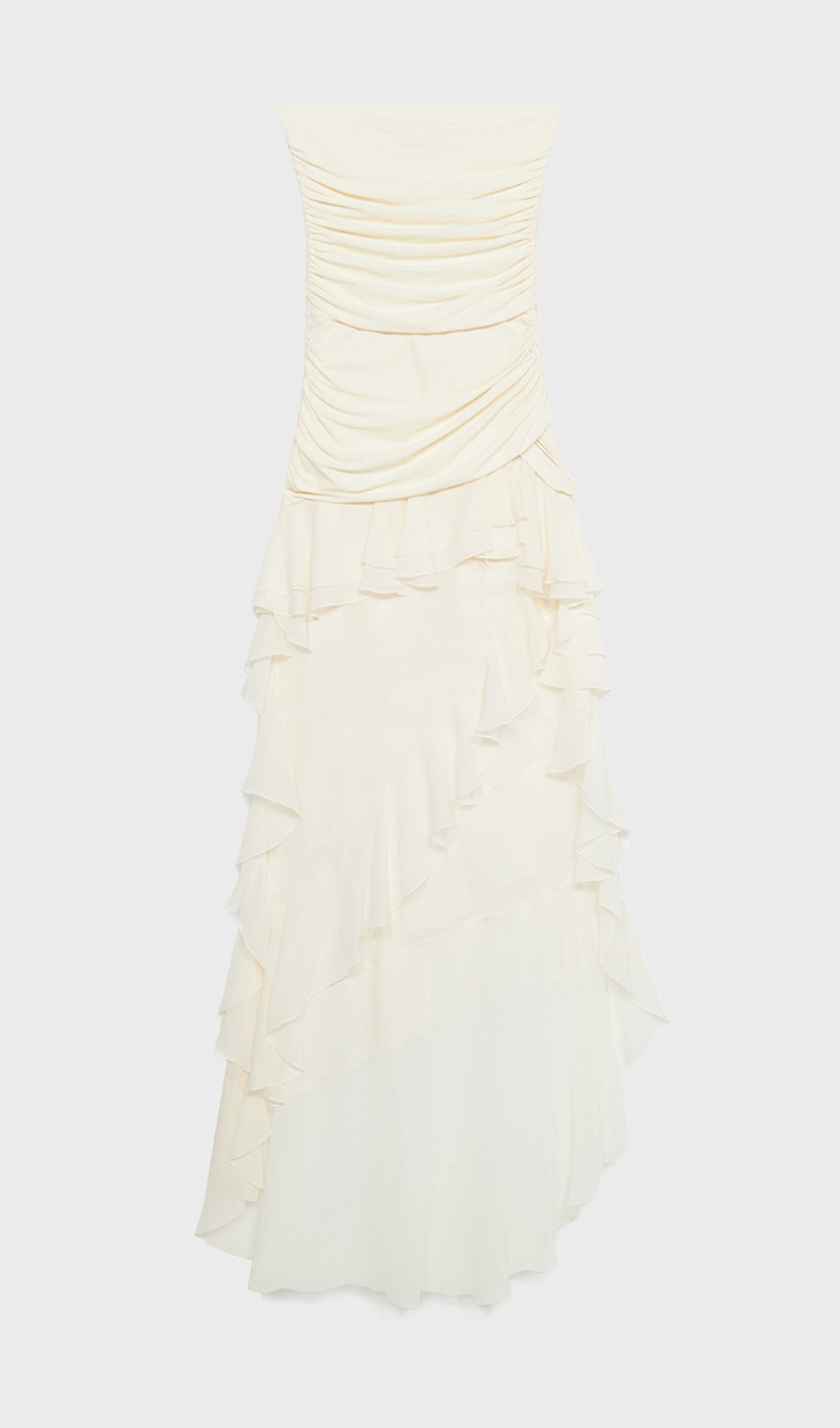 Büstiyer Şifon Fırfırlı Midi Elbise