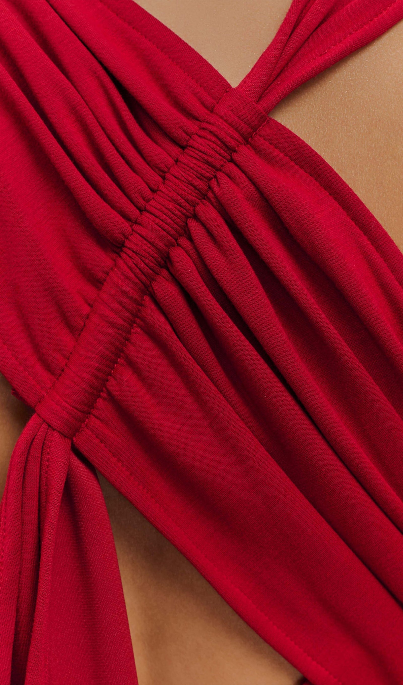 Asimetrik Scuba Jersey Maksi Elbise Ruby