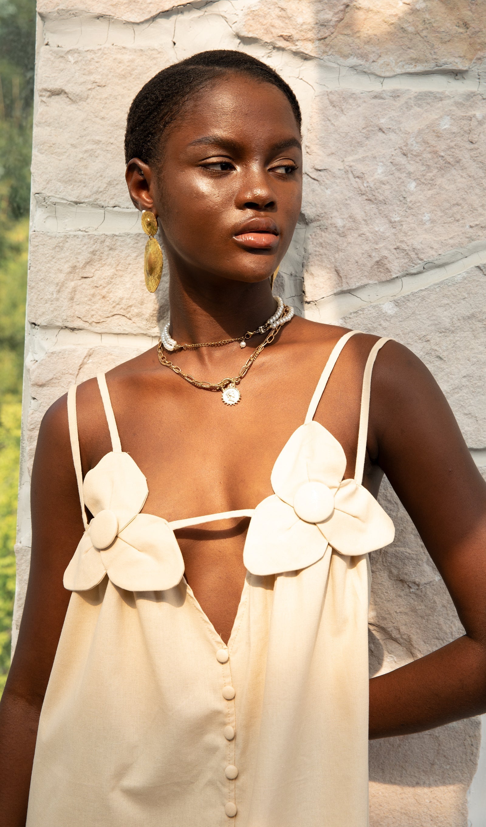 Trendy V Yaka Çiçekli Yüksek Yırtmaçlı Maksi Elbise