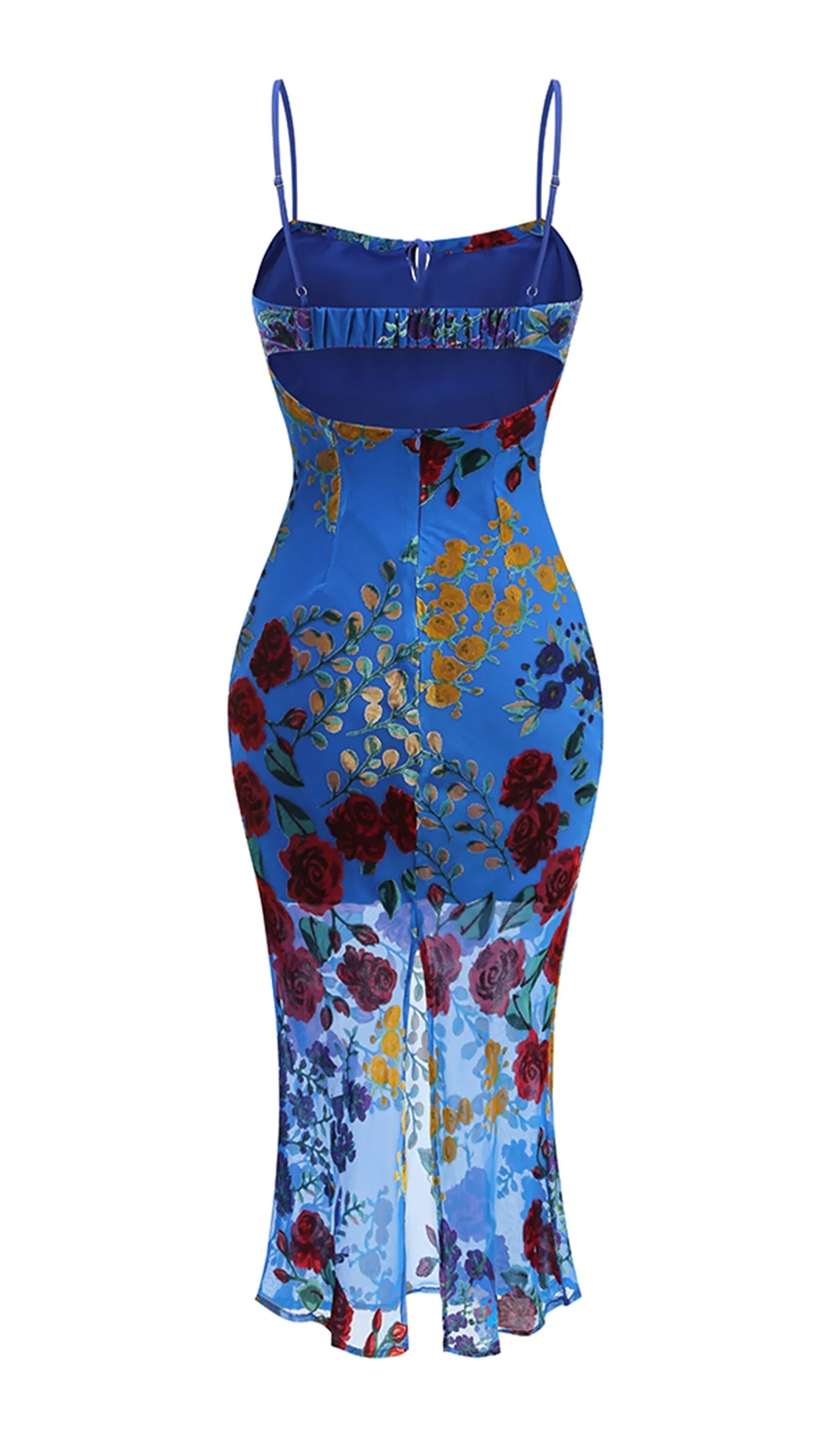 Branden Mavi Çiçekli Midi Elbise