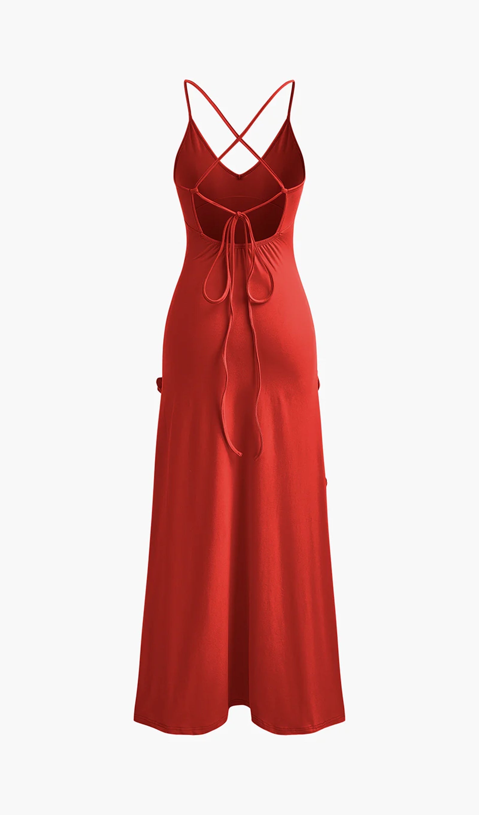 Çiçekli Örgü Maksi Elbise-Kırmızı