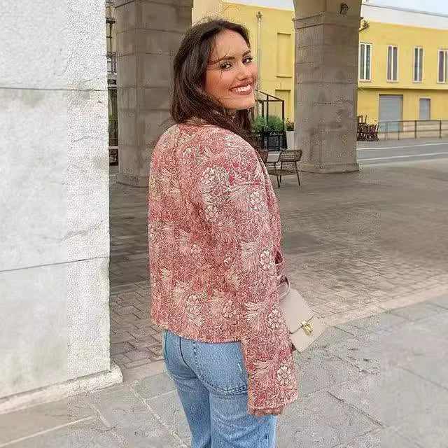 Retro Baskılı Kapitone Ceket