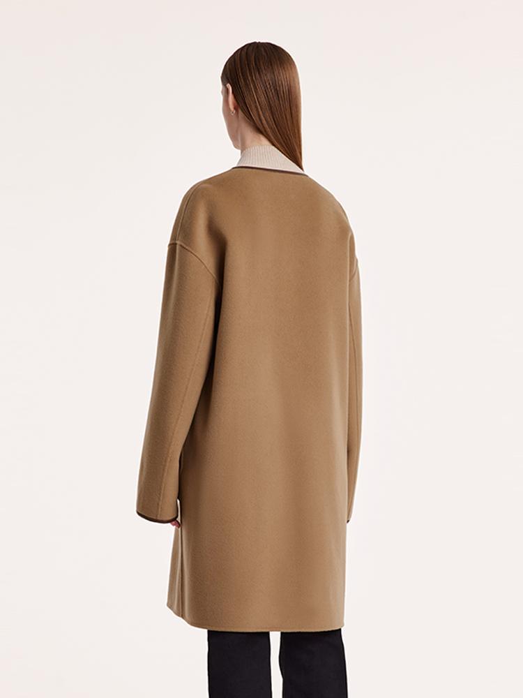 Saf Yün Ters Çevrilebilir Baskılı Kuşaklı Kaban