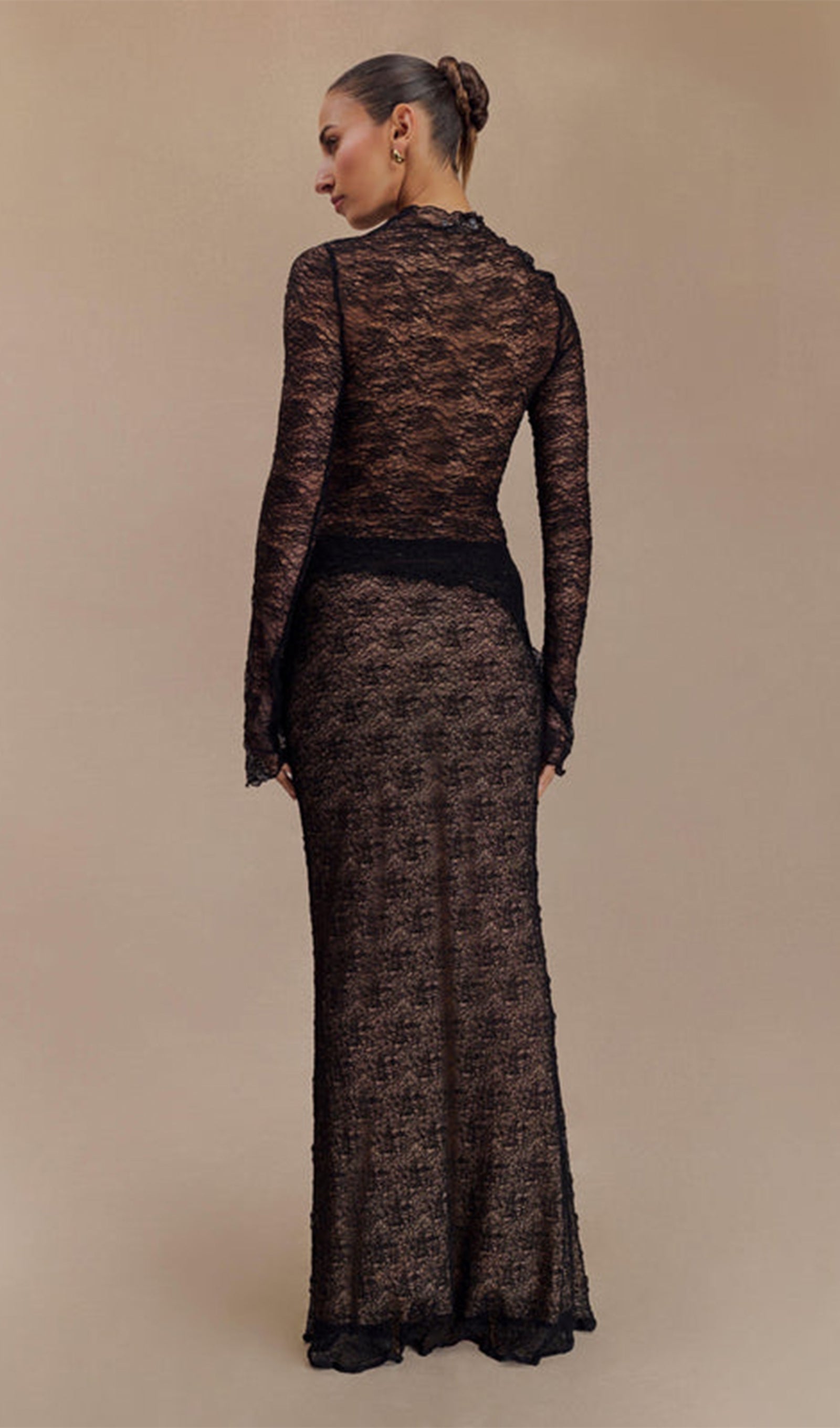 Şeffaf Dantel Maksi Etek - Siyah