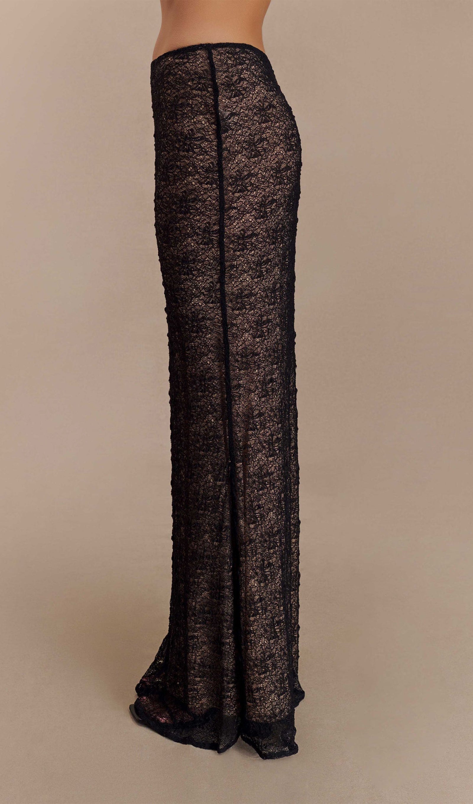 Şeffaf Dantel Maksi Etek - Siyah