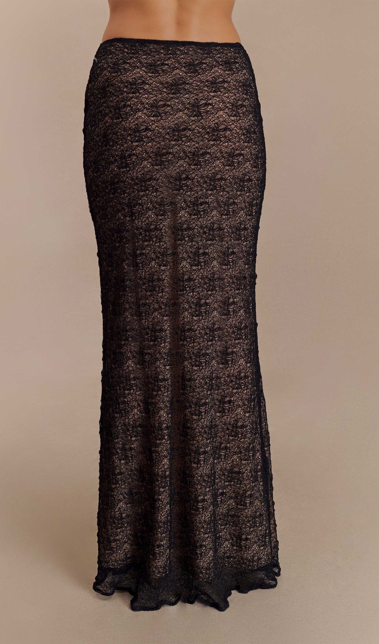 Şeffaf Dantel Maksi Etek