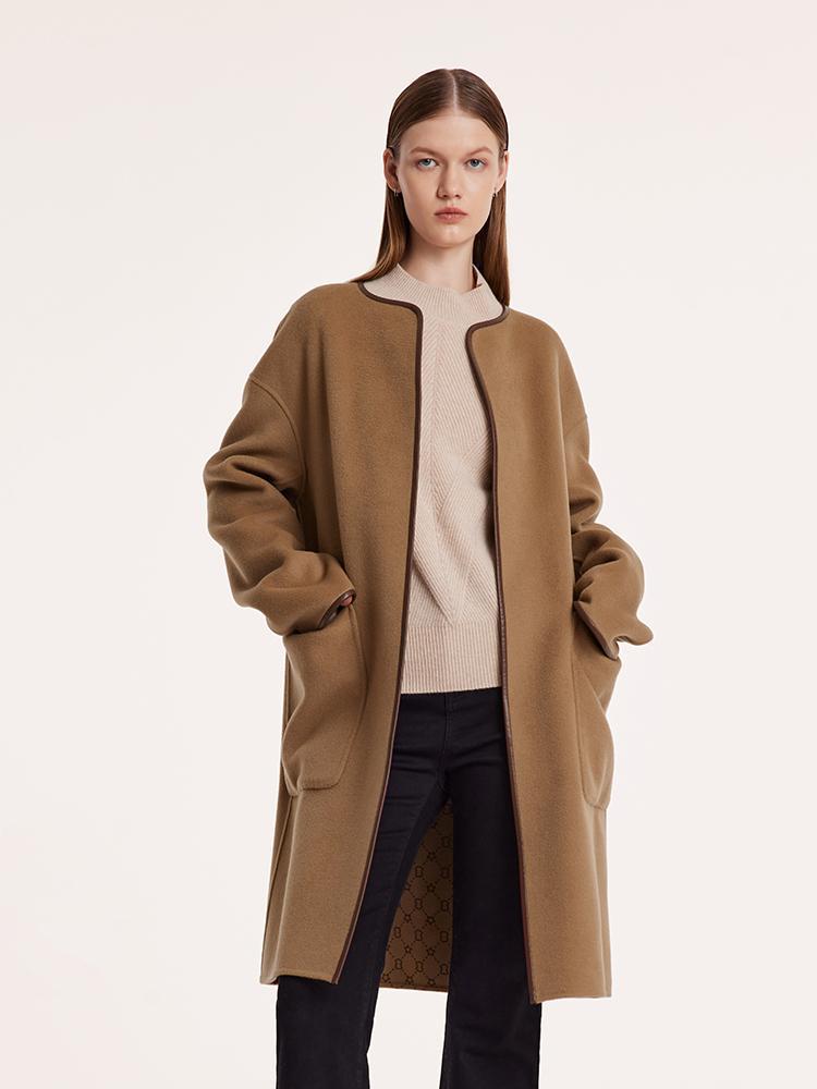 Saf Yün Ters Çevrilebilir Baskılı Kuşaklı Kaban