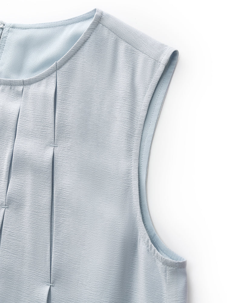 Asetat A-Line Kadın Midi Mavi Elbise