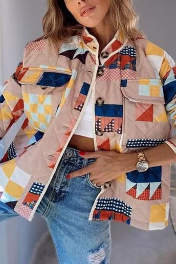 Geometrik Desenli Kapitone Ceket