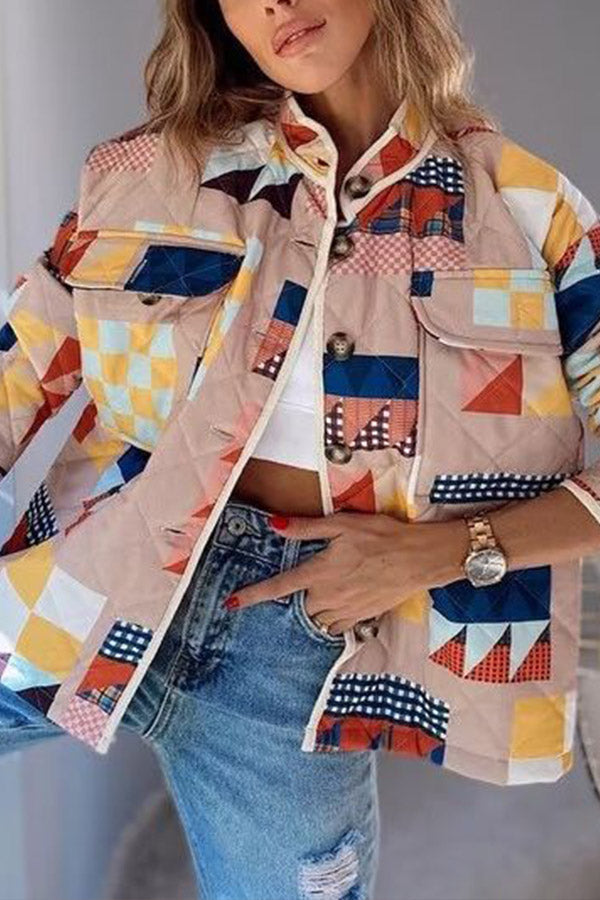 Geometrik Desenli Kapitone Ceket