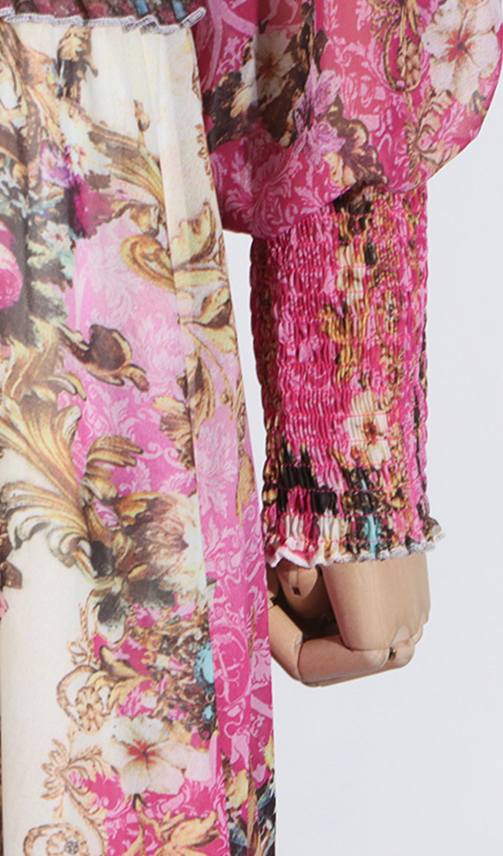 Boho Çiçekli Uzun Kollu V Yaka Maxi Elbise