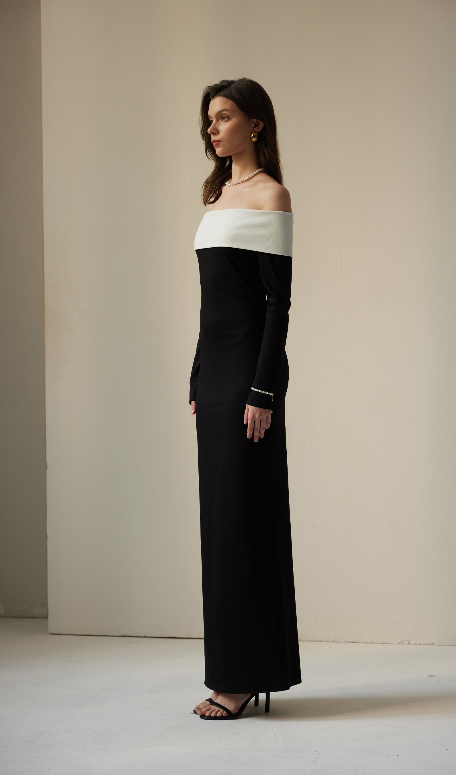 Anya Maksi Elbise Siyah/Beyaz