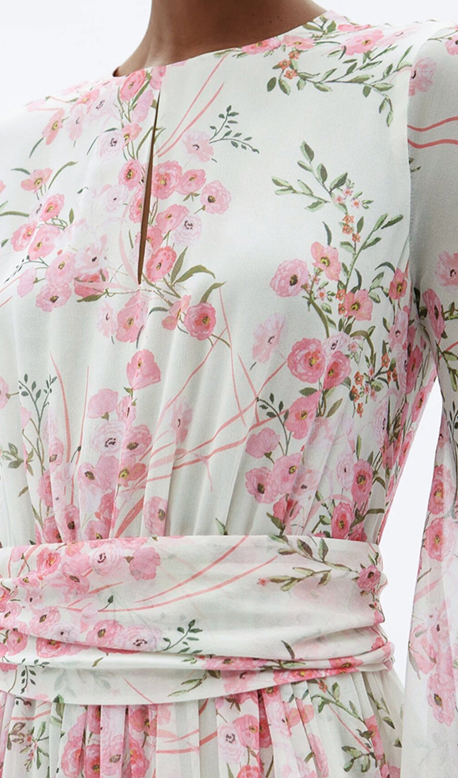 Uzun Kollu Çiçekli Fit ve Flare Maksi Elbise